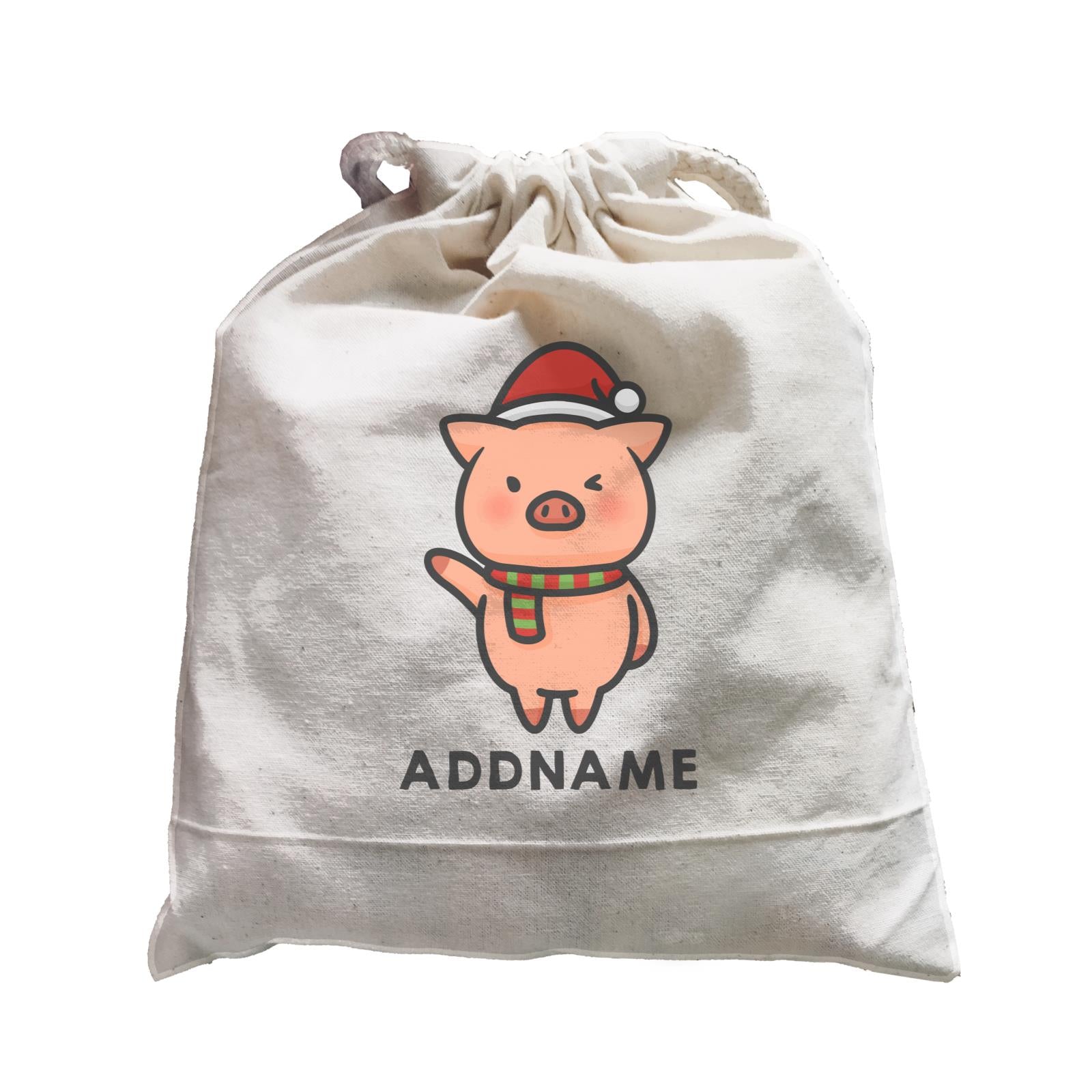 Xmas Cute Pig Christmas Hat Addname Accessories Satchel