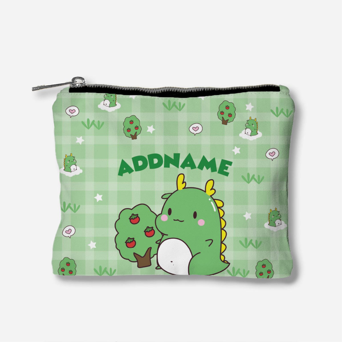 Cute Doodle Series Full Print Zipper Pouch - Green Dinosaur