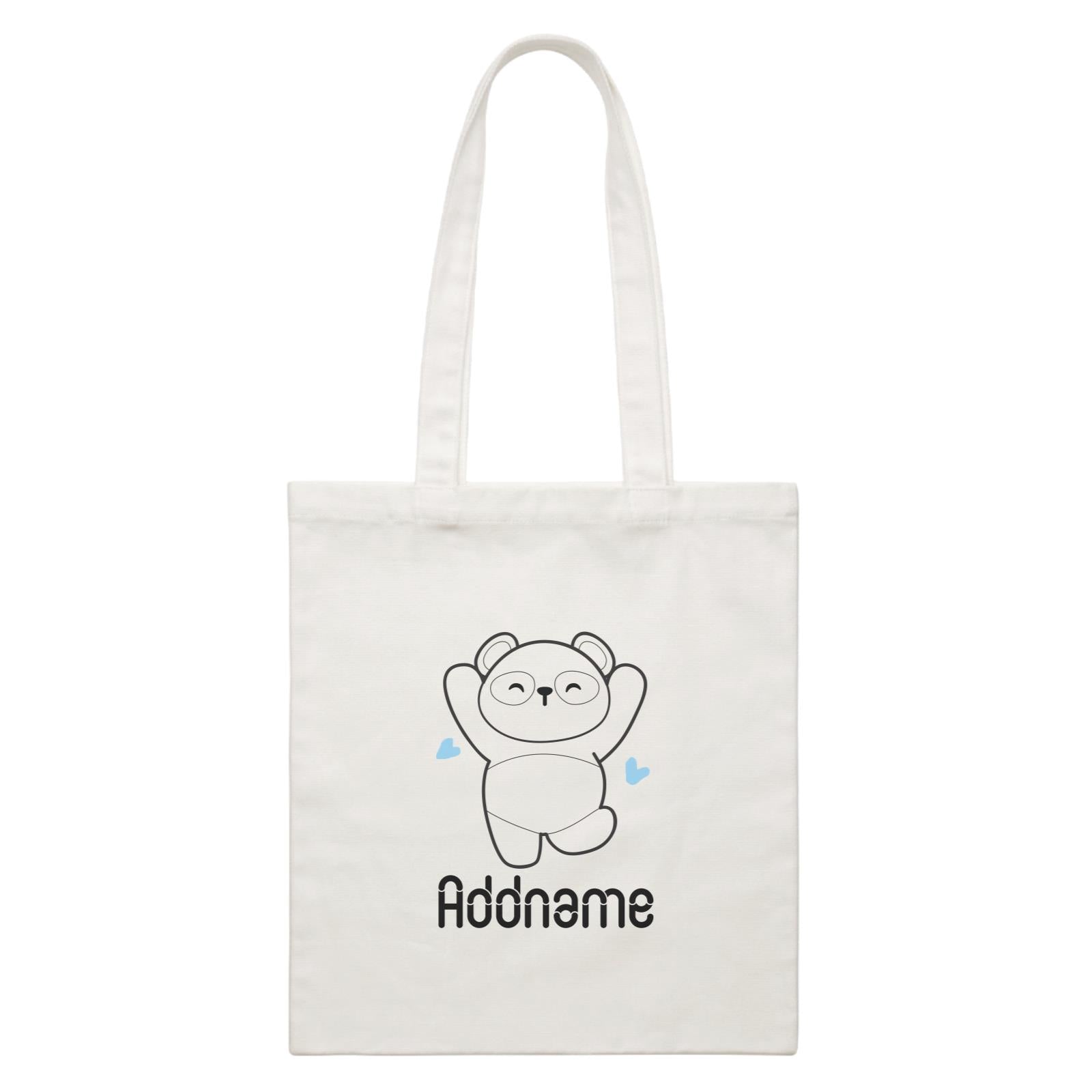 Coloring Outline Cute Hand Drawn Animals Cute Panda Jumps With Joy Addname White White Canvas Bag