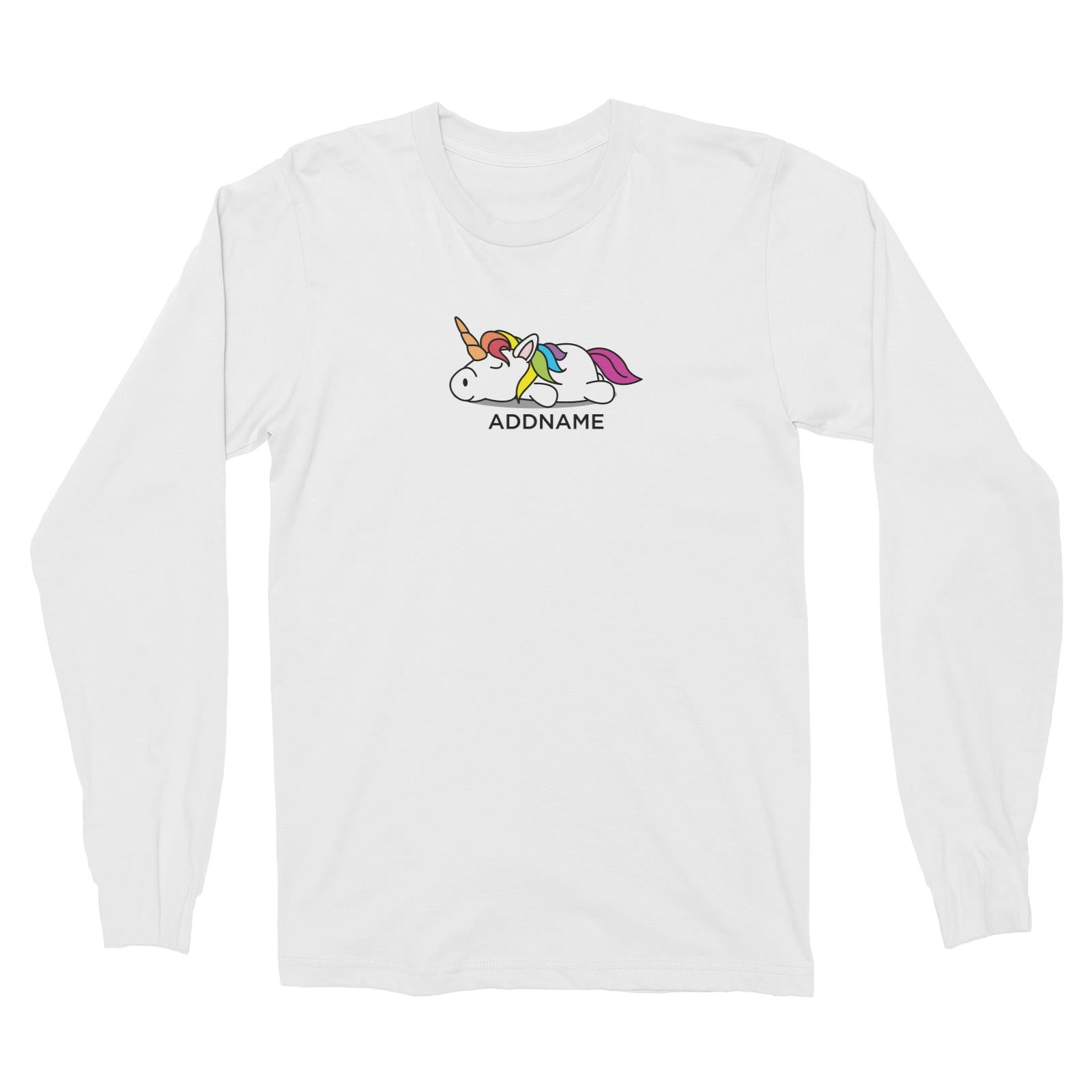 Lazy Colourful Unicorn Addname Long Sleeve Unisex T-Shirt  (FLASH DEAL)