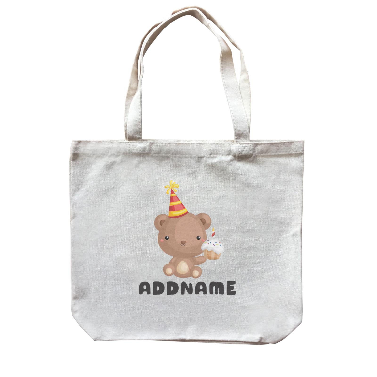 Birthday Friendly Animals Bear Holding Cupcake Addname Canvas Bag