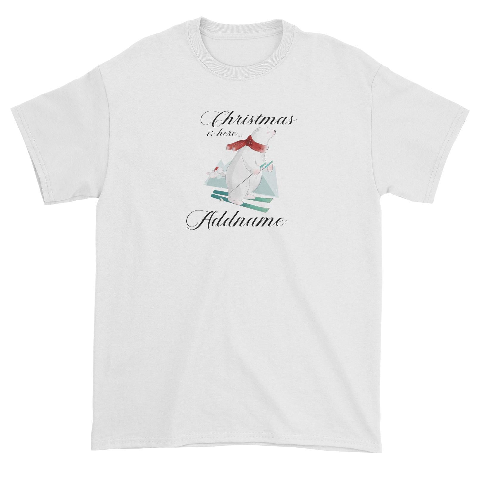 Christmas Cute Polar Bear Skating On Snow Christmas Here Addname Unisex T-Shirt