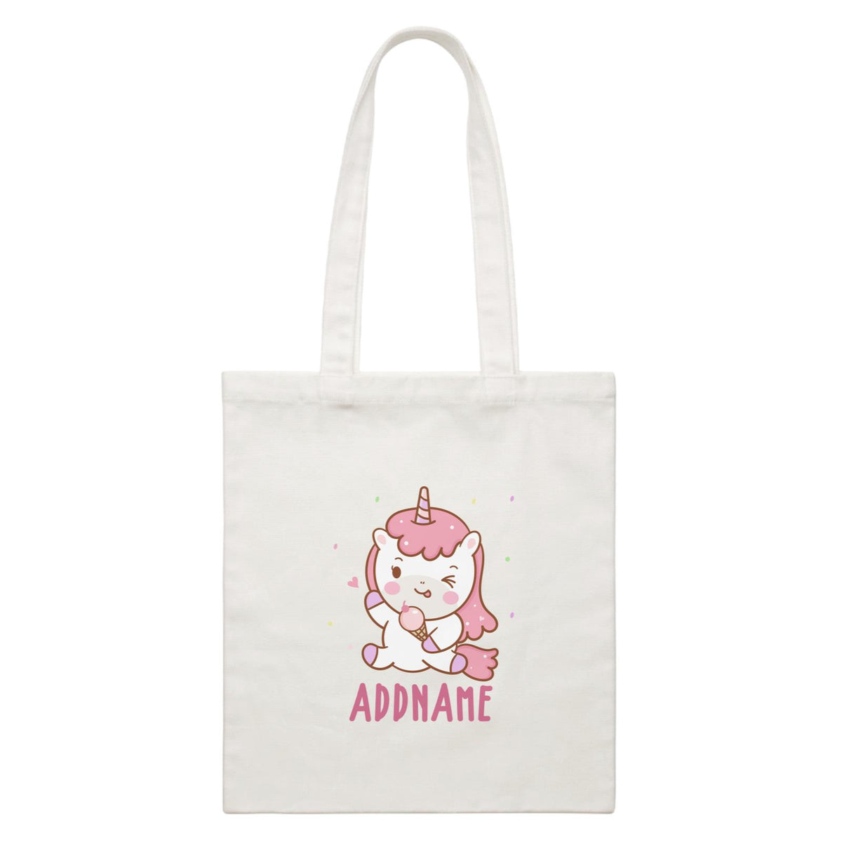 Unicorn And Princess Series Unicorn Happy Eating Ice Cream Addname White Canvas Bag