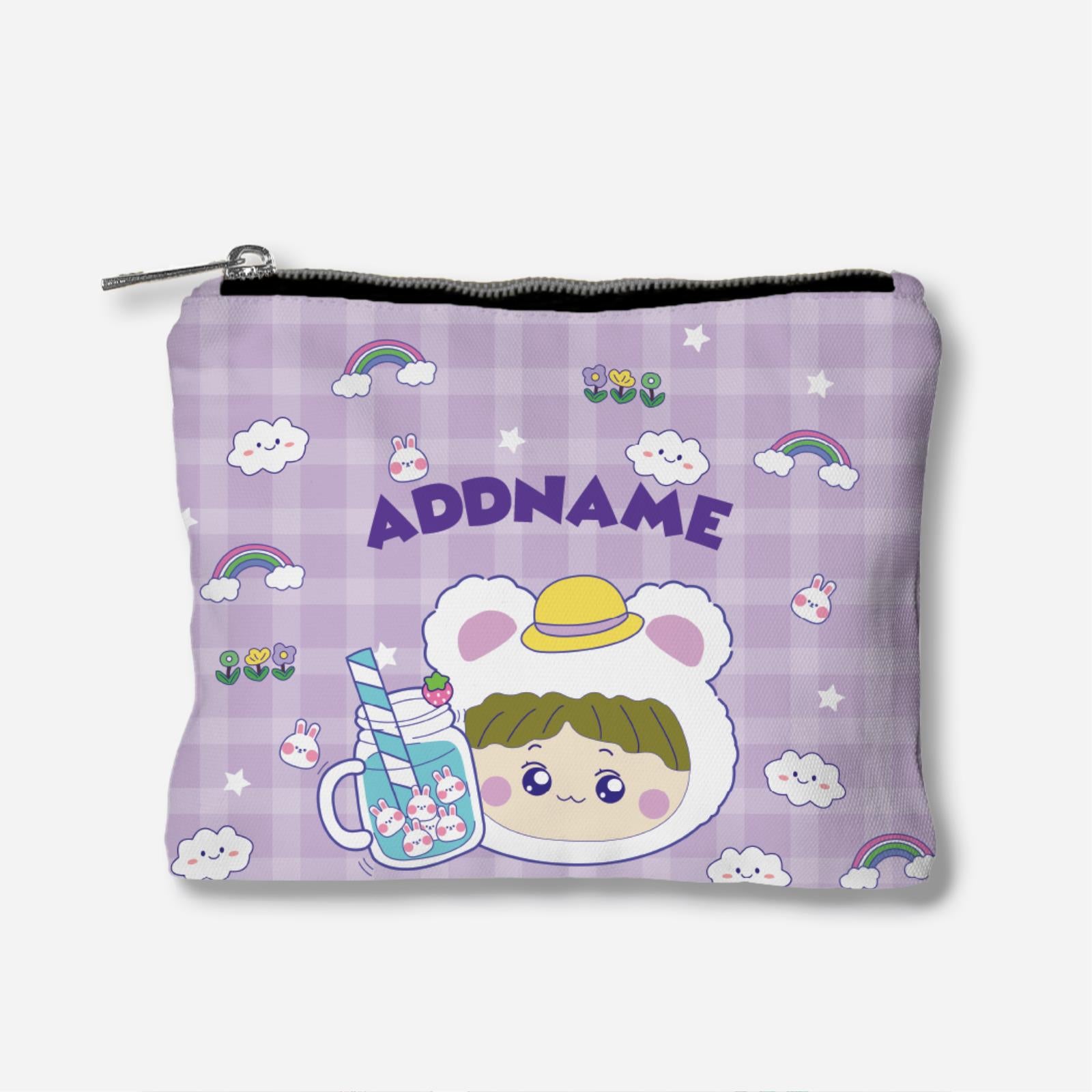 Cute Doodle Series Full Print Zipper Pouch - Purple Summer Bear
