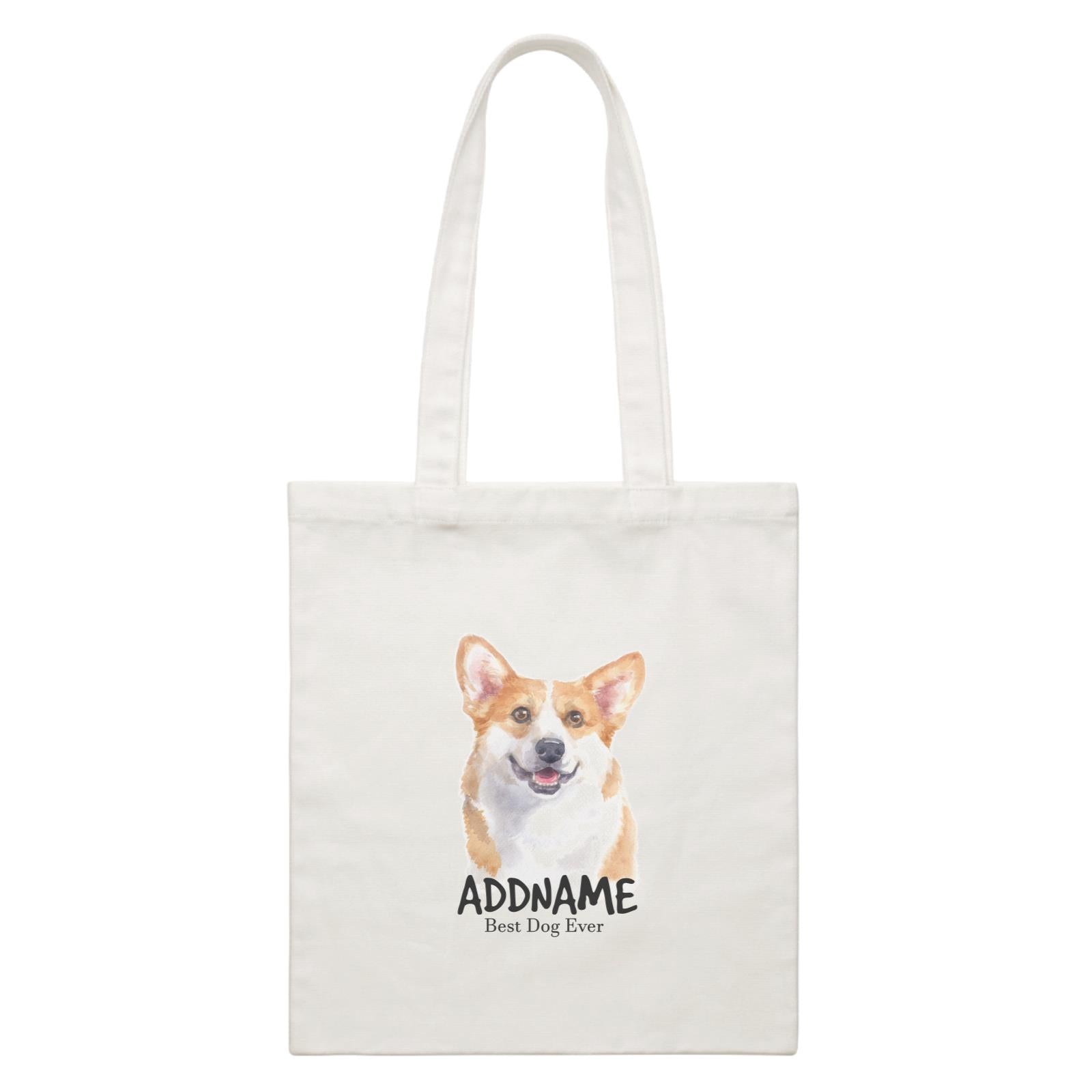 Watercolor Dog Welsh Corgi Smile Best Dog Ever Addname White Canvas Bag