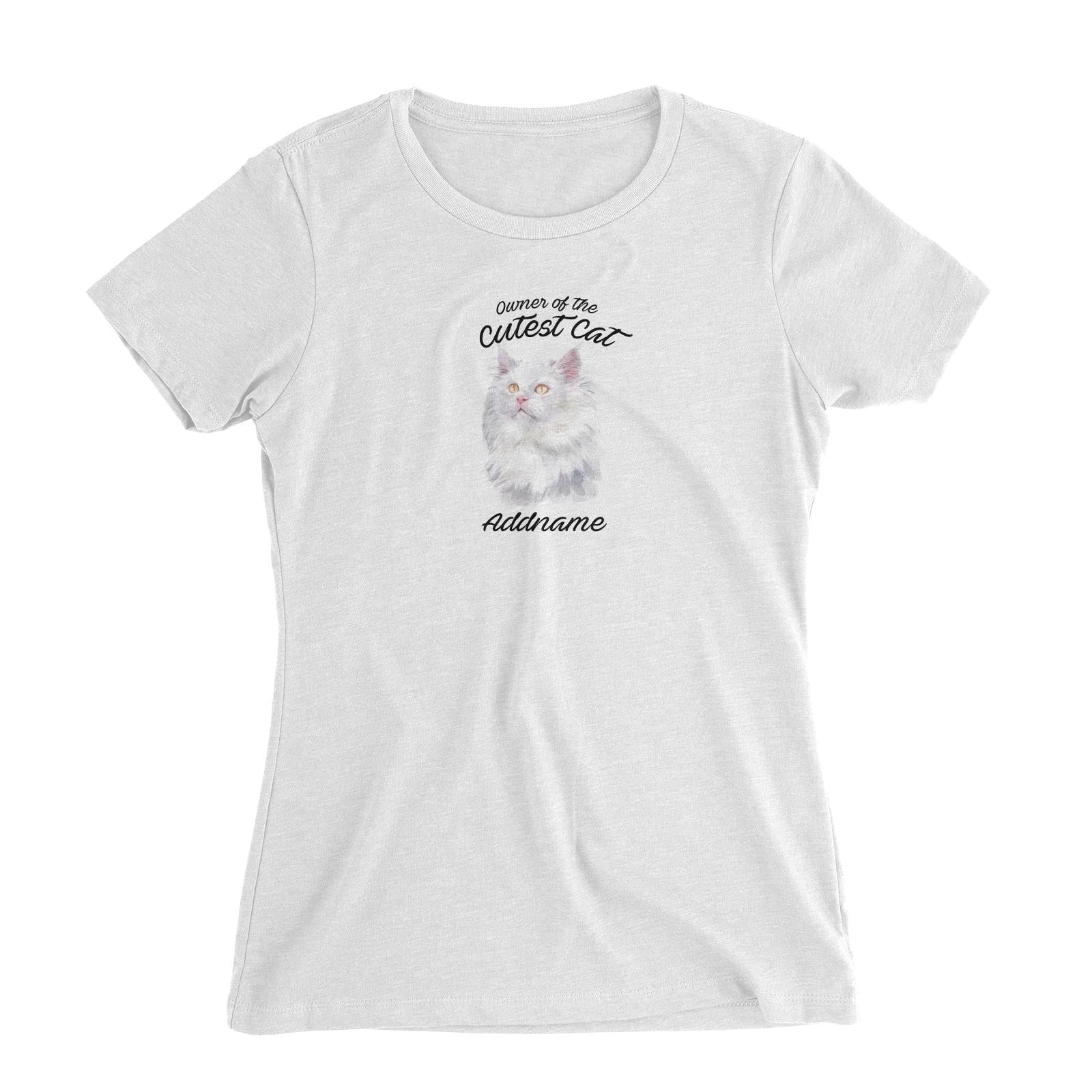 Watercolor Owner Of The Cutest Cat Deutsch Langhaar Katzen Addname Women's Slim Fit T-Shirt