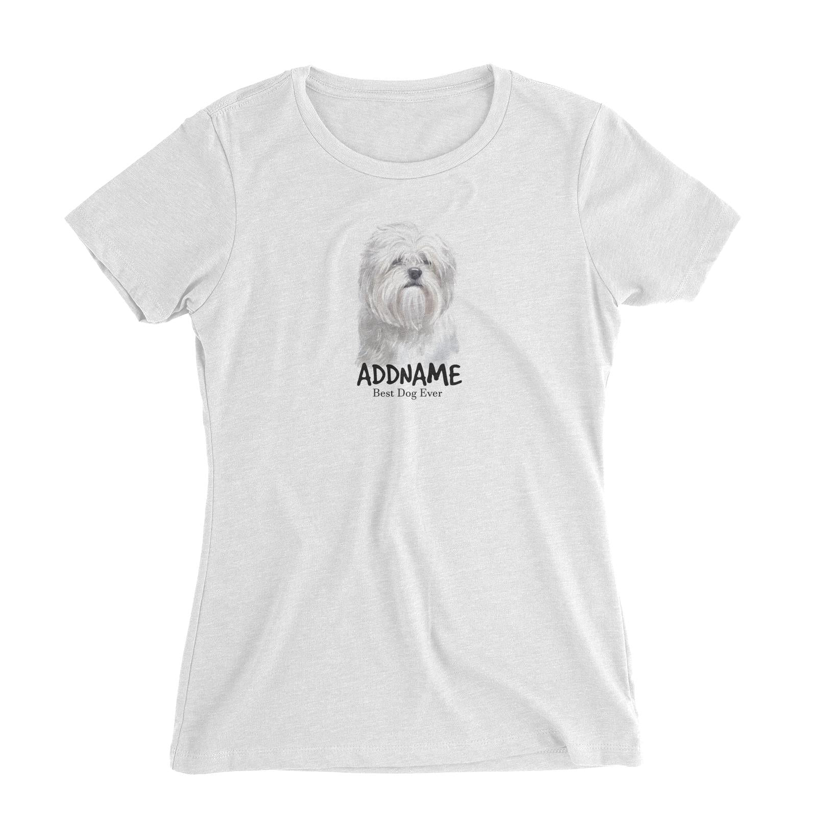 Watercolor Dog Lhasa Apso Best Dog Ever Addname Women's Slim Fit T-Shirt