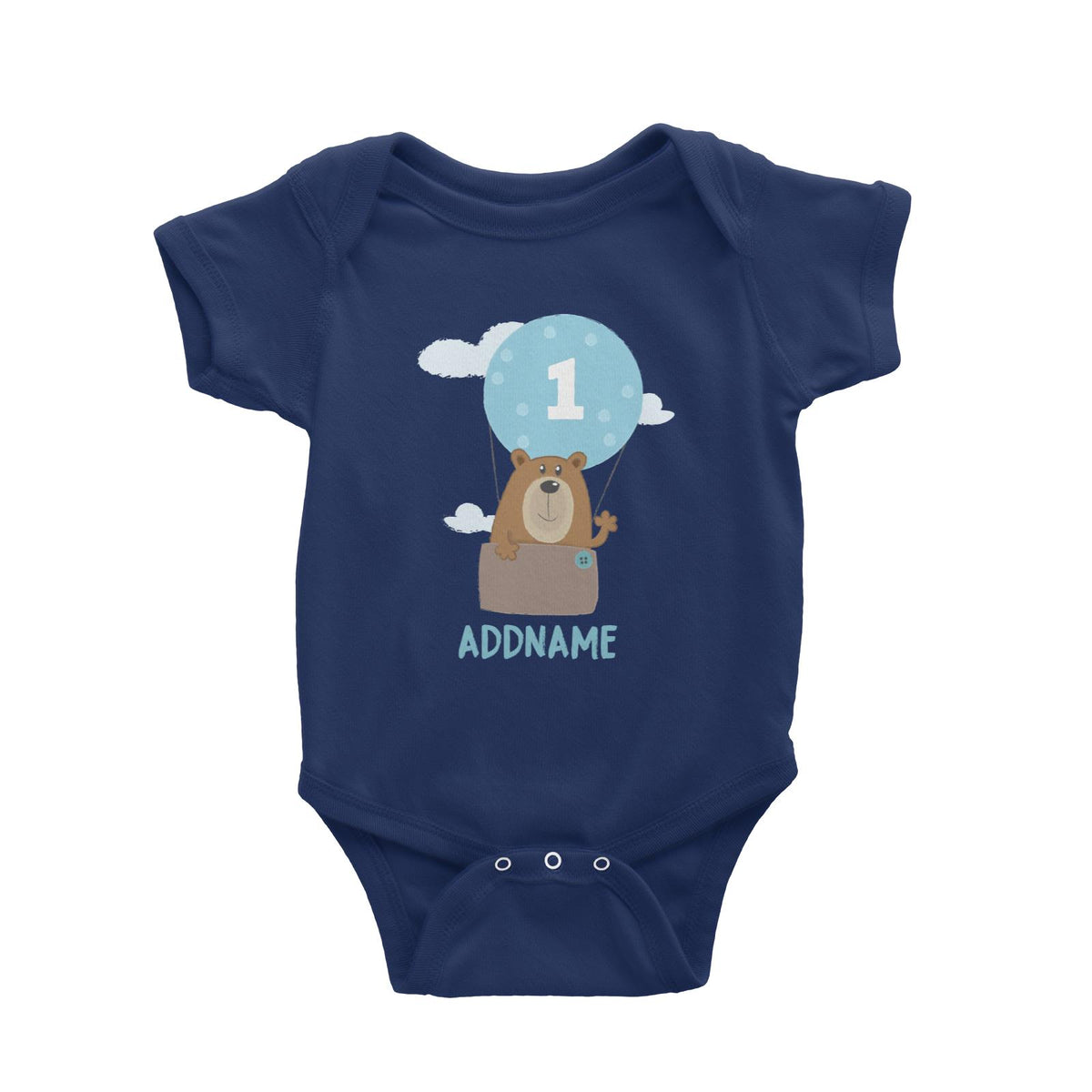 Cute Bear Boy with Hot Air Balloon Birthday Theme Personalizable with Name and Number Baby Romper