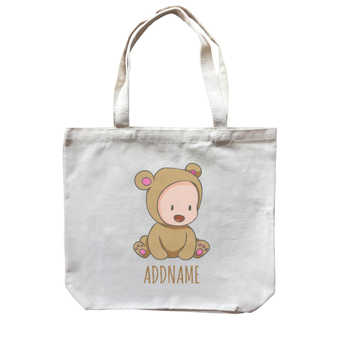 Cute Baby in Brown Bear Suit Addname Canvas Bag