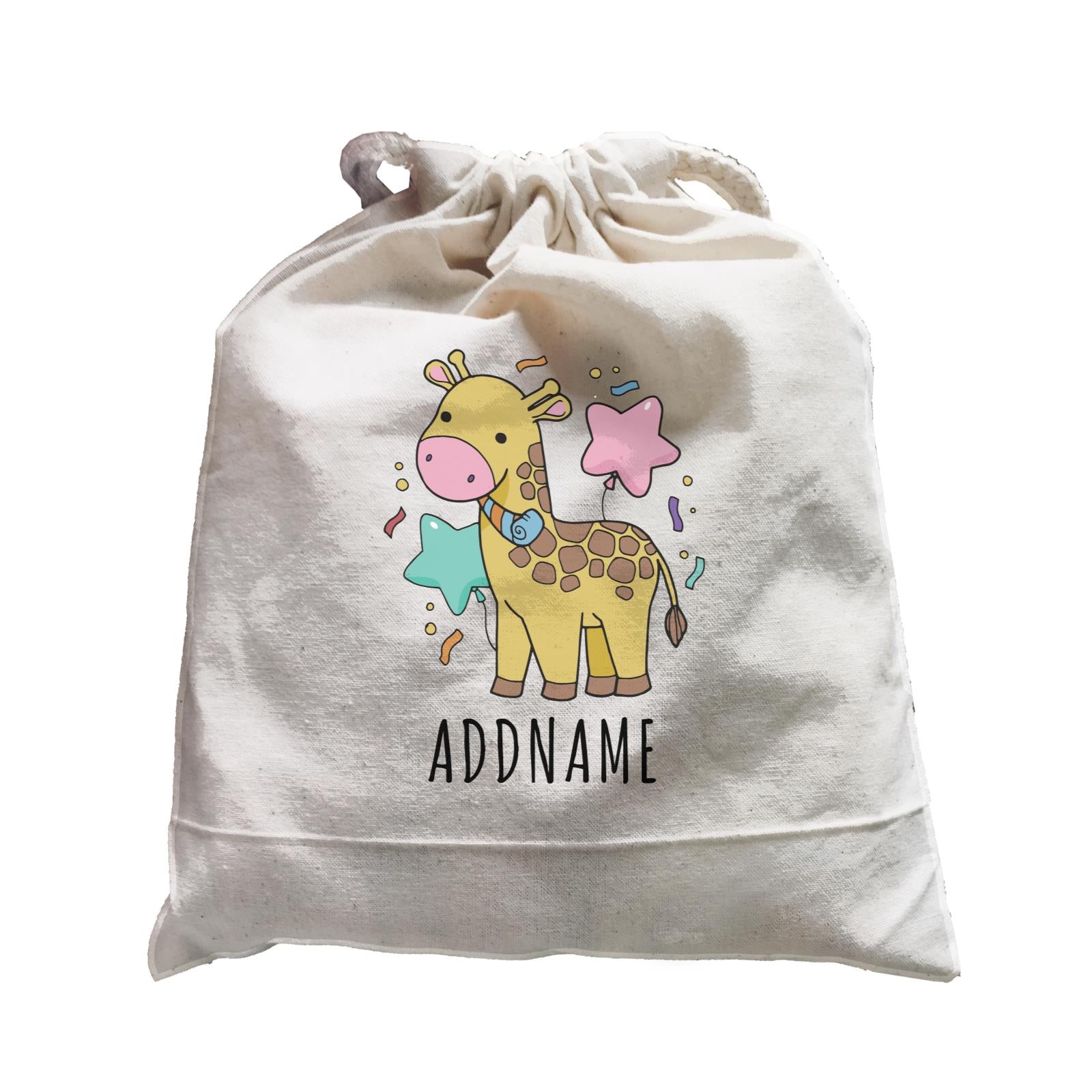 Birthday Sketch Animals Giraffe with Party Horn Addname Satchel