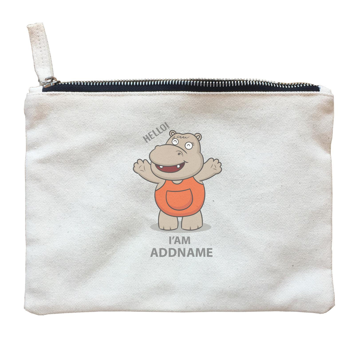 Cool Cute Animals Hippo Hello I'Am Addname Zipper Pouch