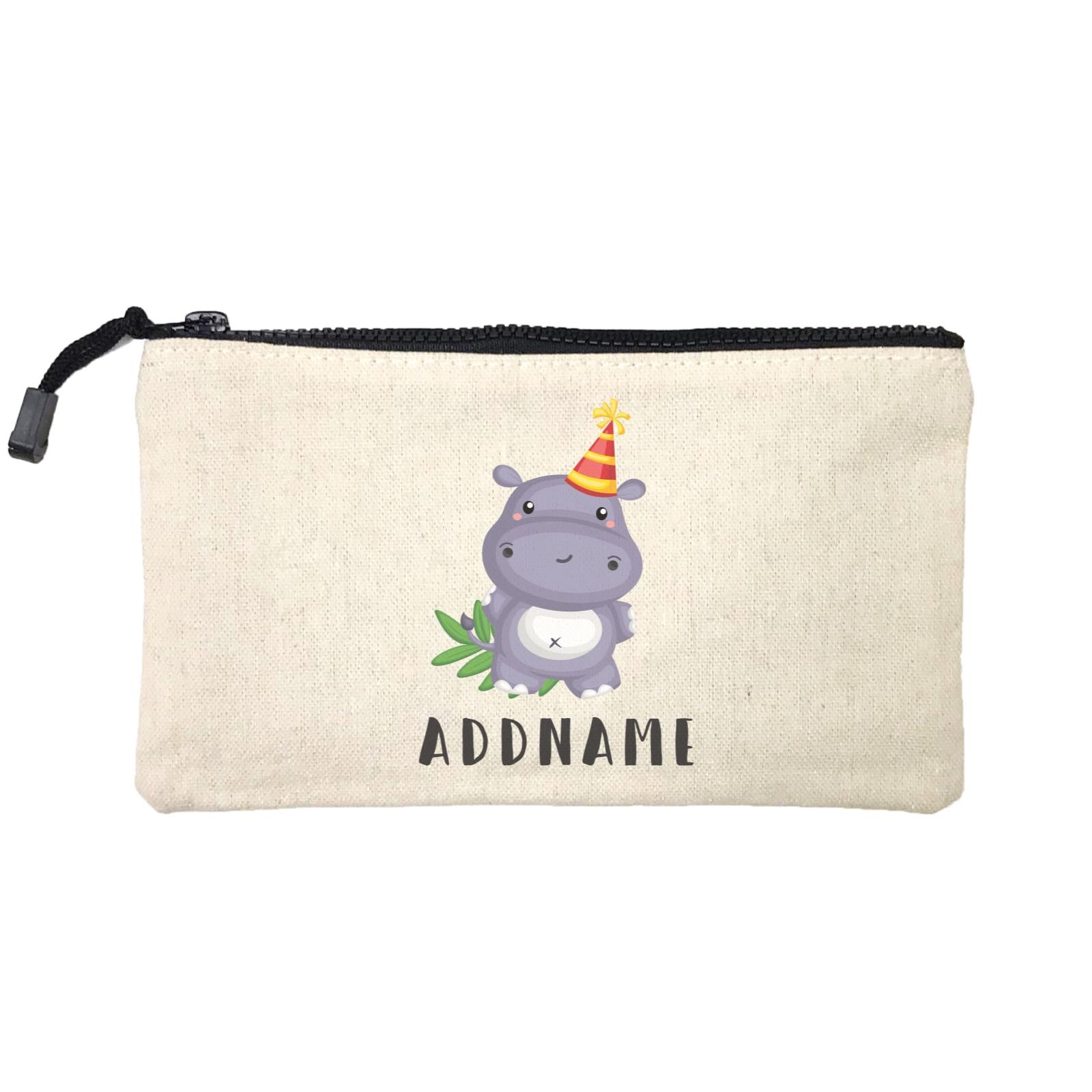Birthday Safari Hippo Wearing Party Hat Addname Mini Accessories Stationery Pouch