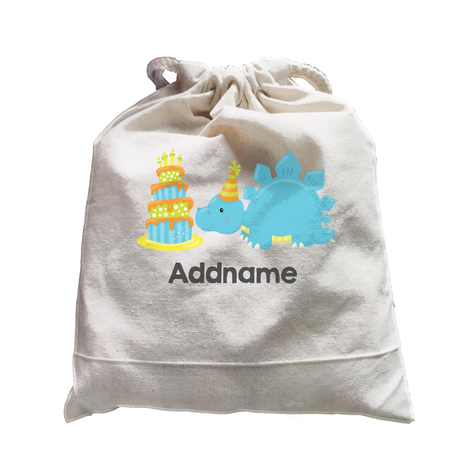 Dino Birthday Blue Stegosaurus With Birthday Cat and Hat Addname Satchel