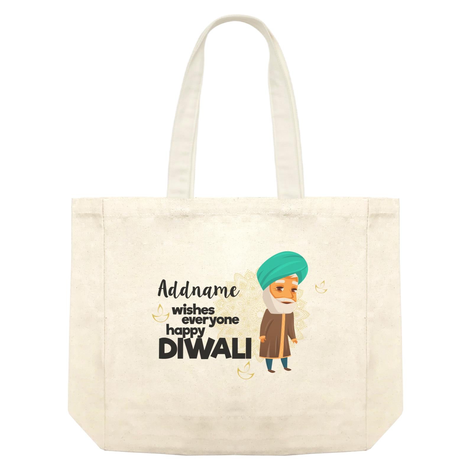 Cute Grandpa Wishes Everyone Happy Diwali Addname Shopping Bag