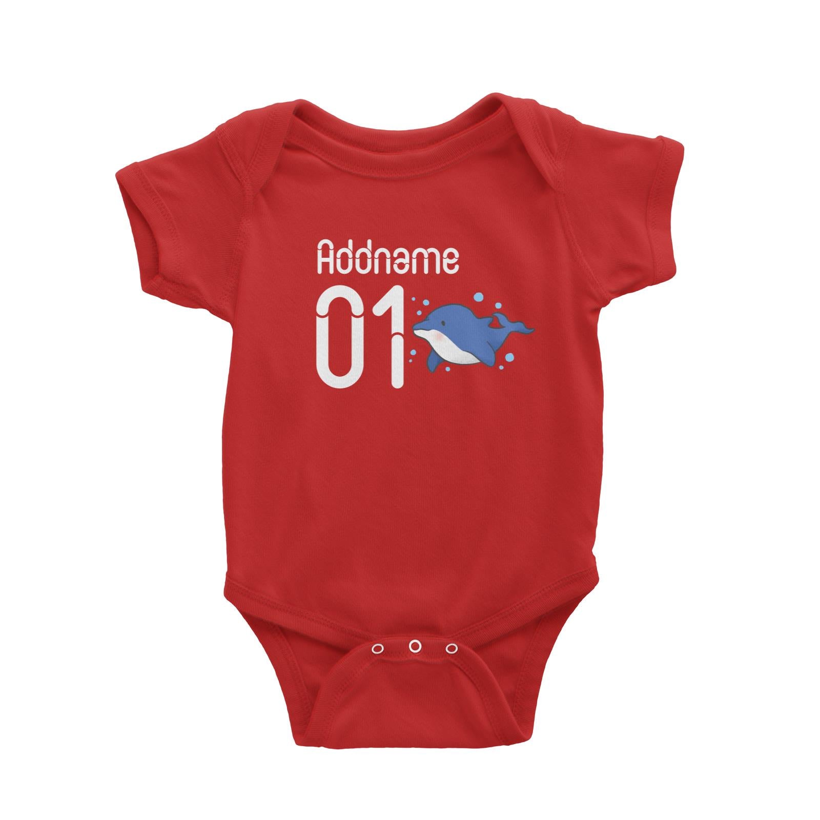 Name and Number Cute Hand Drawn Style Dolphin Baby Romper