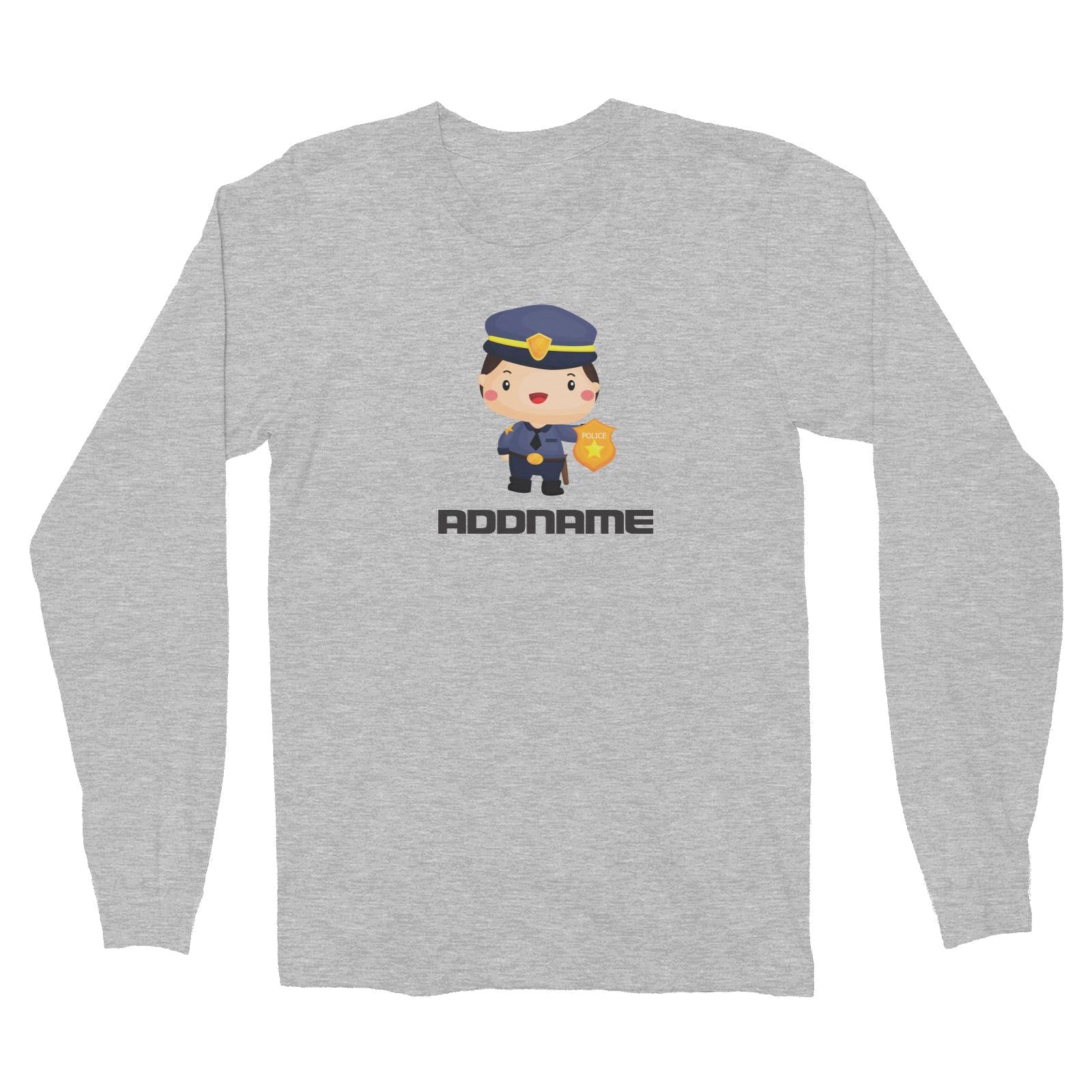 Birthday Police Officer Boy In Suit Addname Long Sleeve Unisex T-Shirt