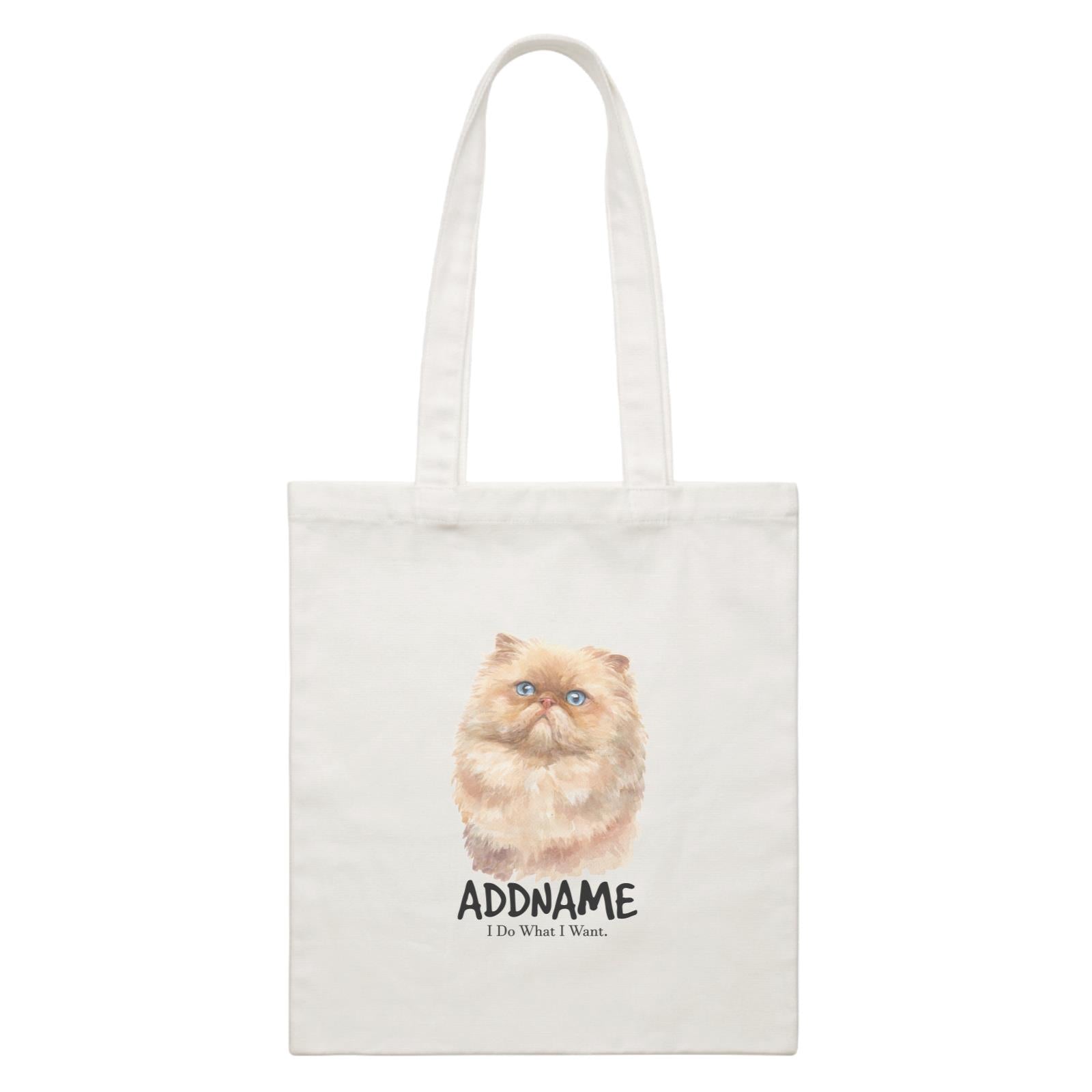 Watercolor Cat Persian Brown I Do What I Want Addname White Canvas Bag