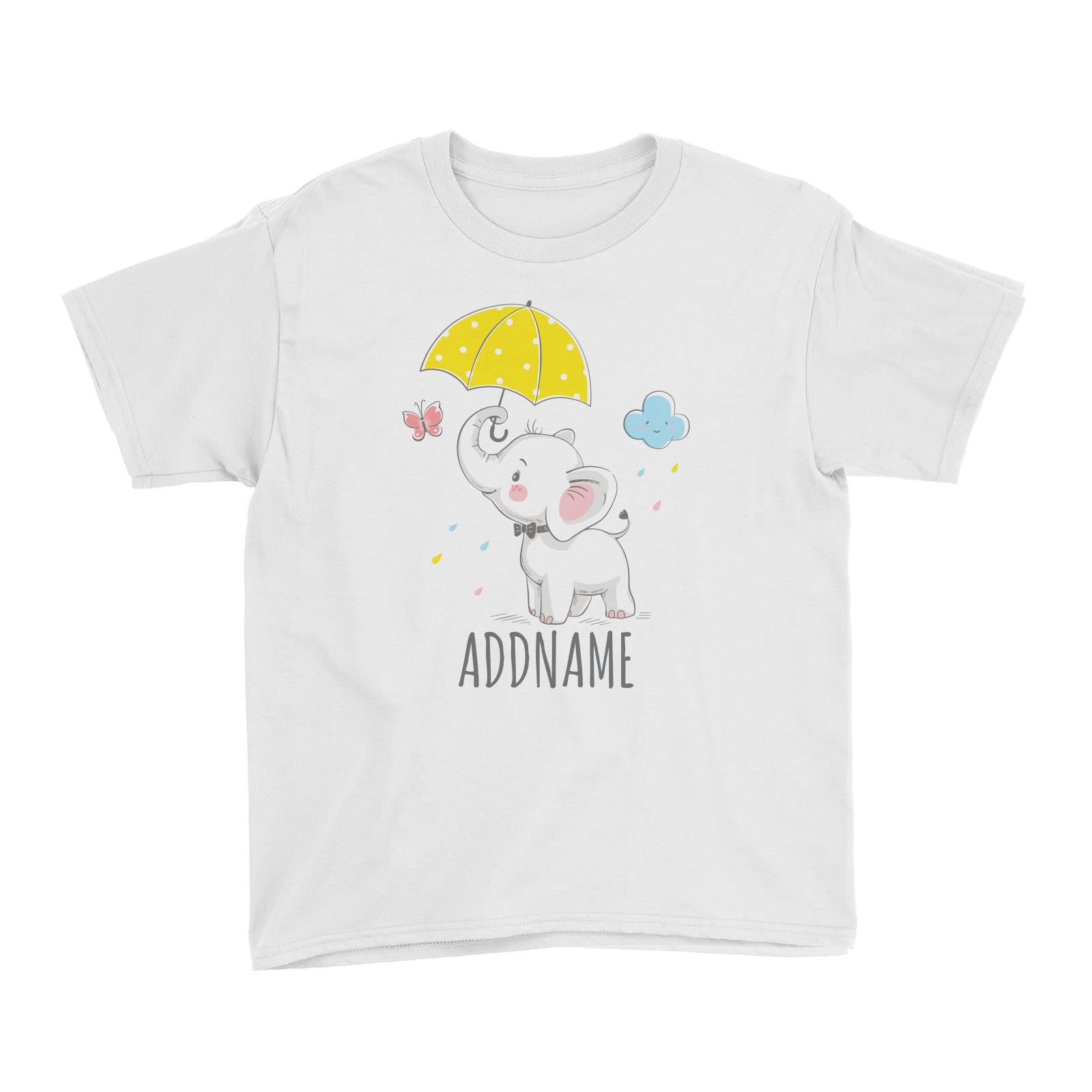 Elephant with Umbrella White Kid's T-Shirt Personalizable Designs Cute Sweet Newborn Animal HG