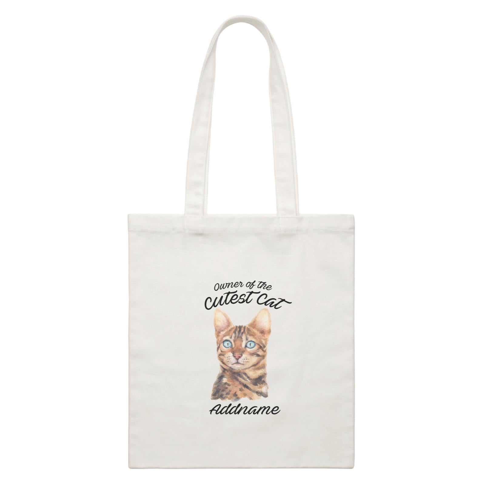 Watercolor Owner Of The Cutest Cat Bengal Addname White Canvas Bag