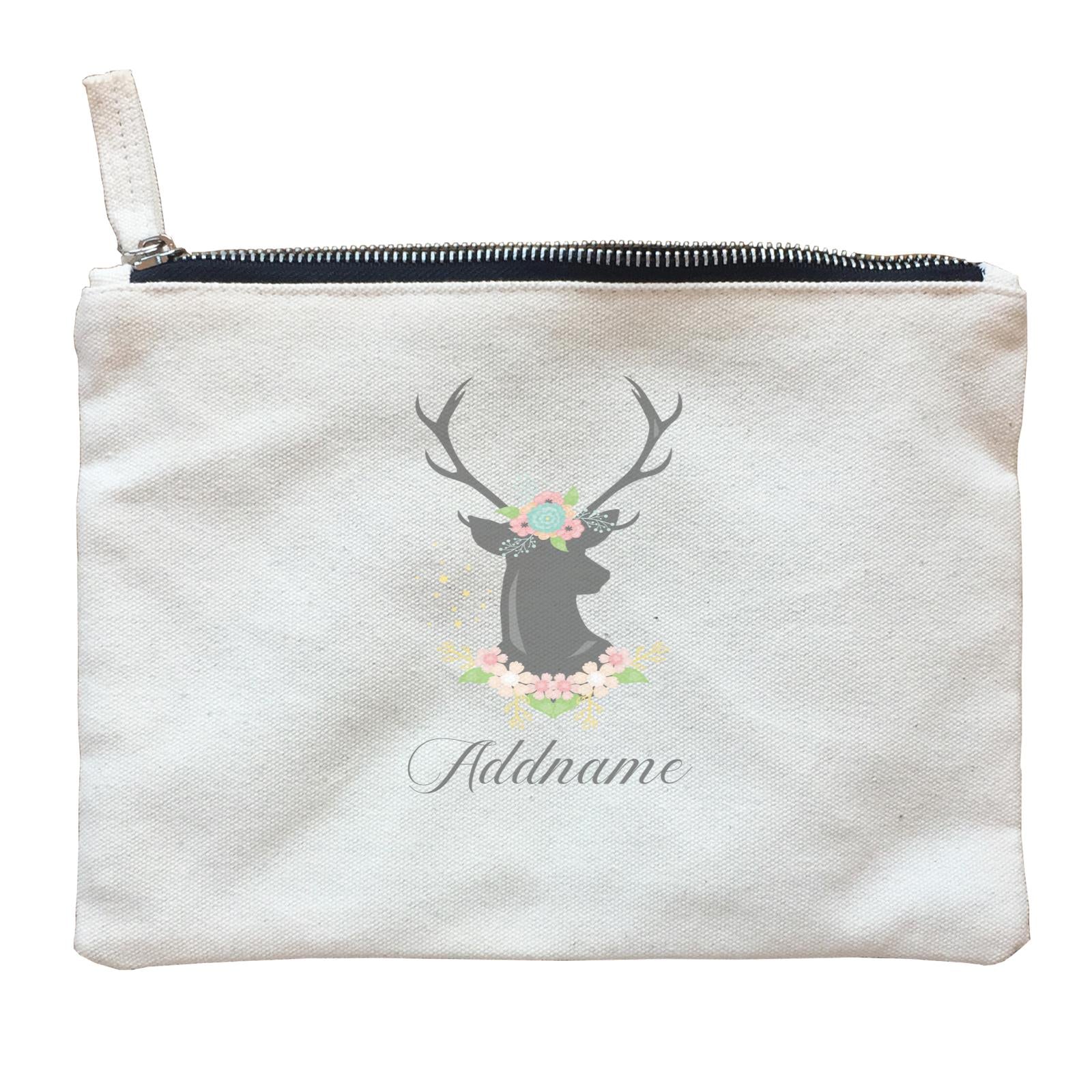 Basic Family Series Pastel Deer Black Deer With Flower Addname Zipper Pouch