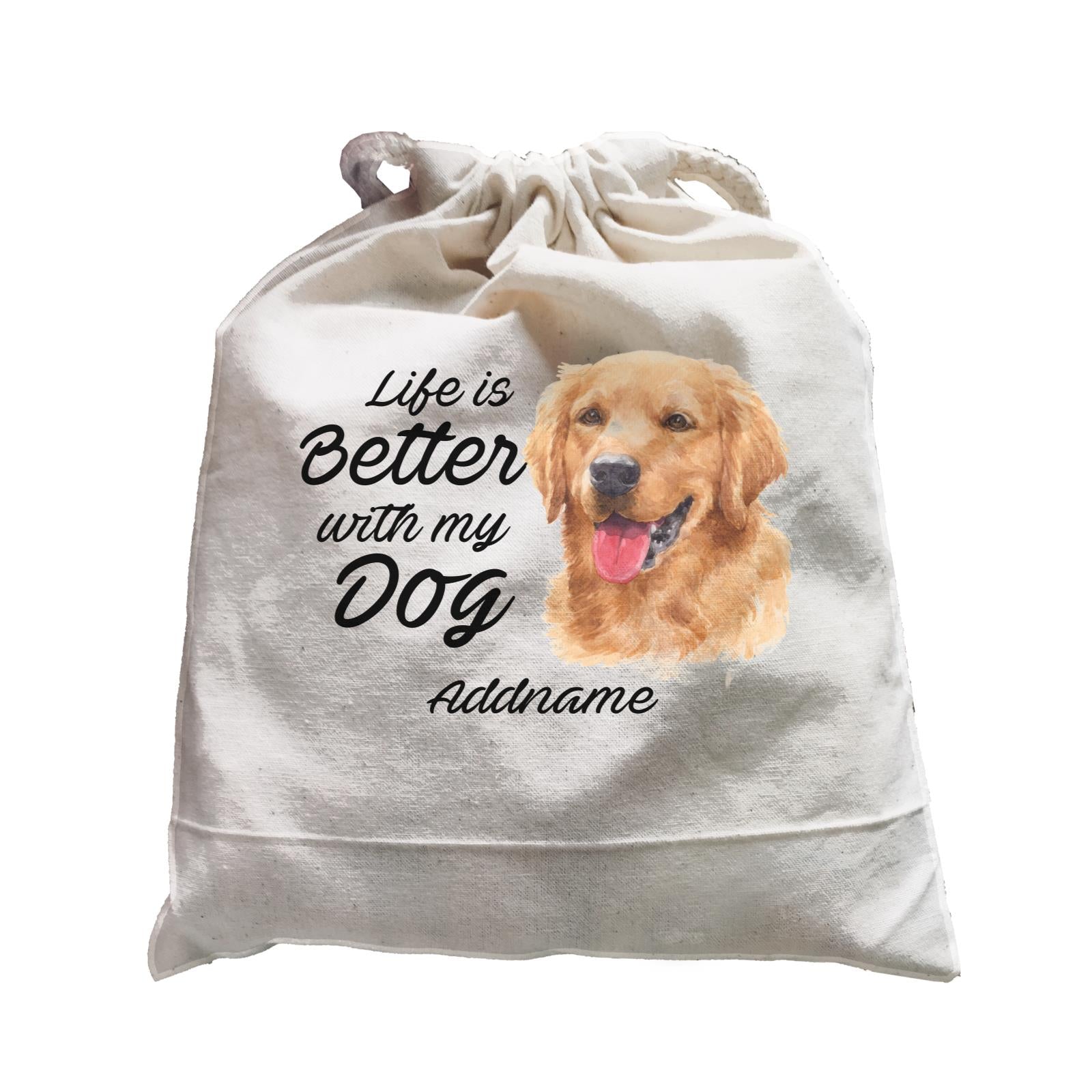 Watercolor Life is Better With My Dog Golden Retriever Addname Satchel