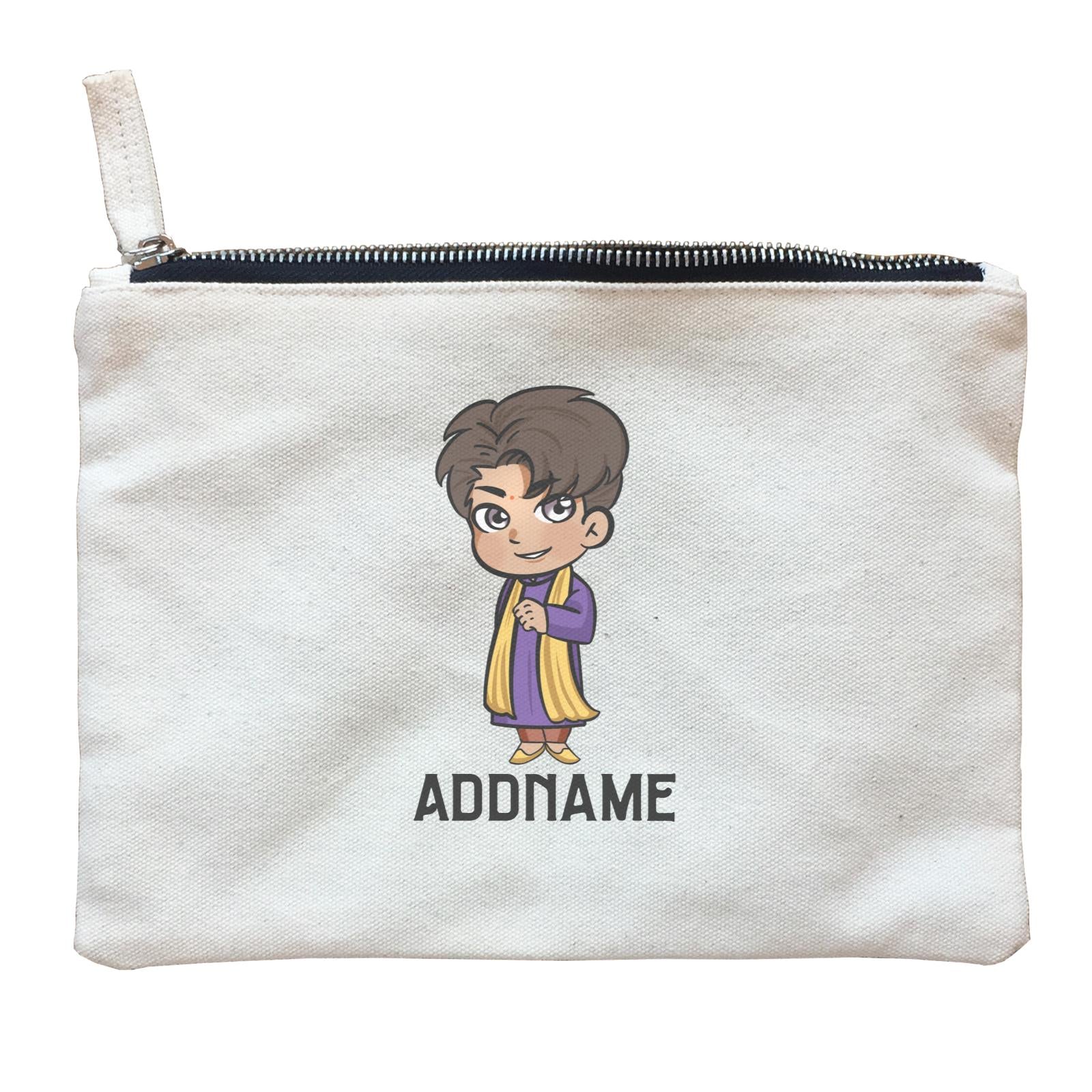 Deepavali Series Chibi Man Addname Zipper Pouch