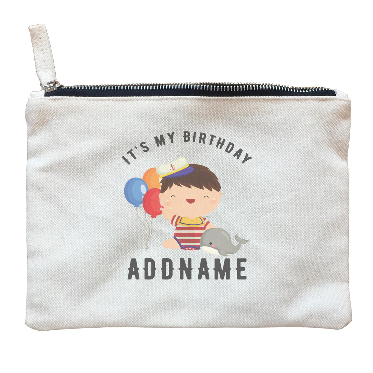 Birthday Sailor Baby Boy With Balloon It's My Birthday Addname Zipper Pouch