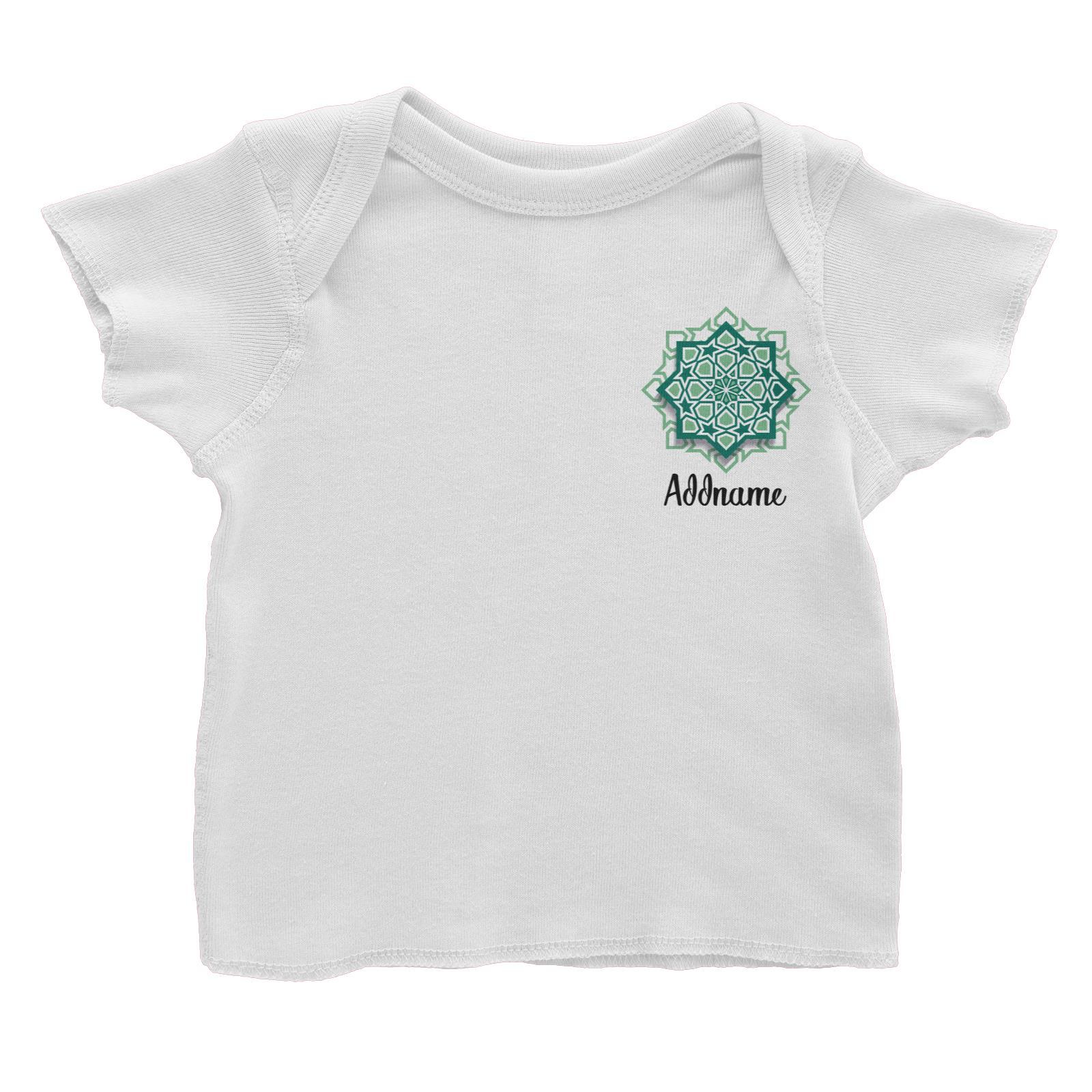 Raya Symbol Green Islamic Geometric Pocket Addname Baby T-Shirt