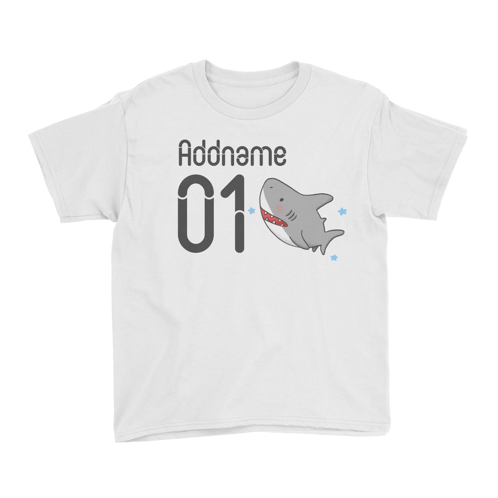 Name and Number Cute Hand Drawn Style Shark Kid's T-Shirt (FLASH DEAL)
