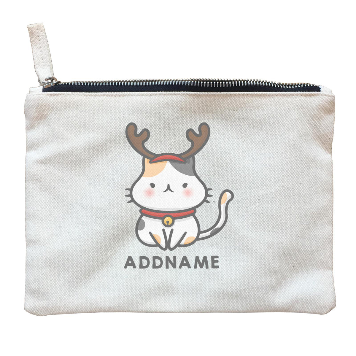 Xmas Cute Cat With Reindeer Antlers Addname Accessories Zipper Pouch