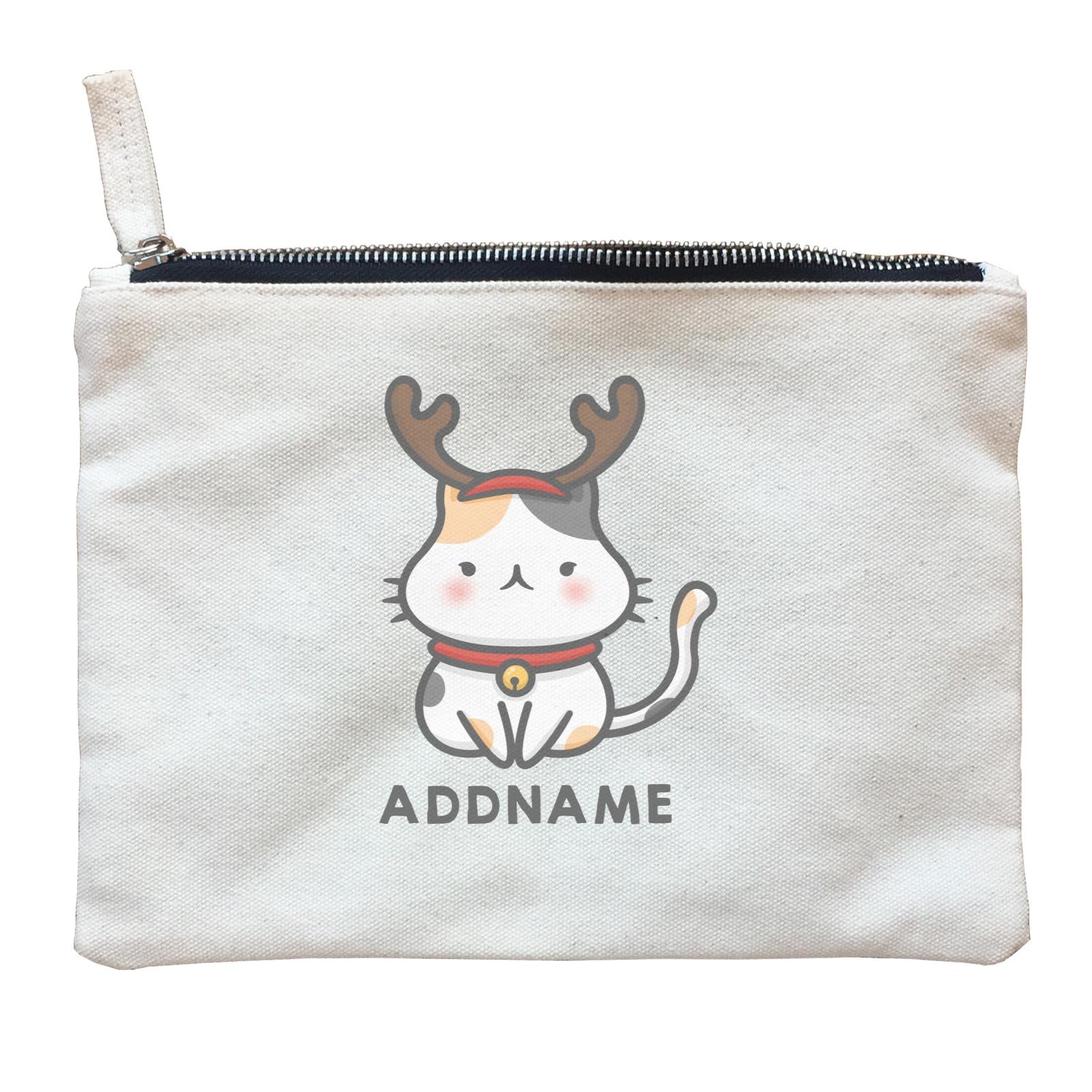 Xmas Cute Cat With Reindeer Antlers Addname Accessories Zipper Pouch
