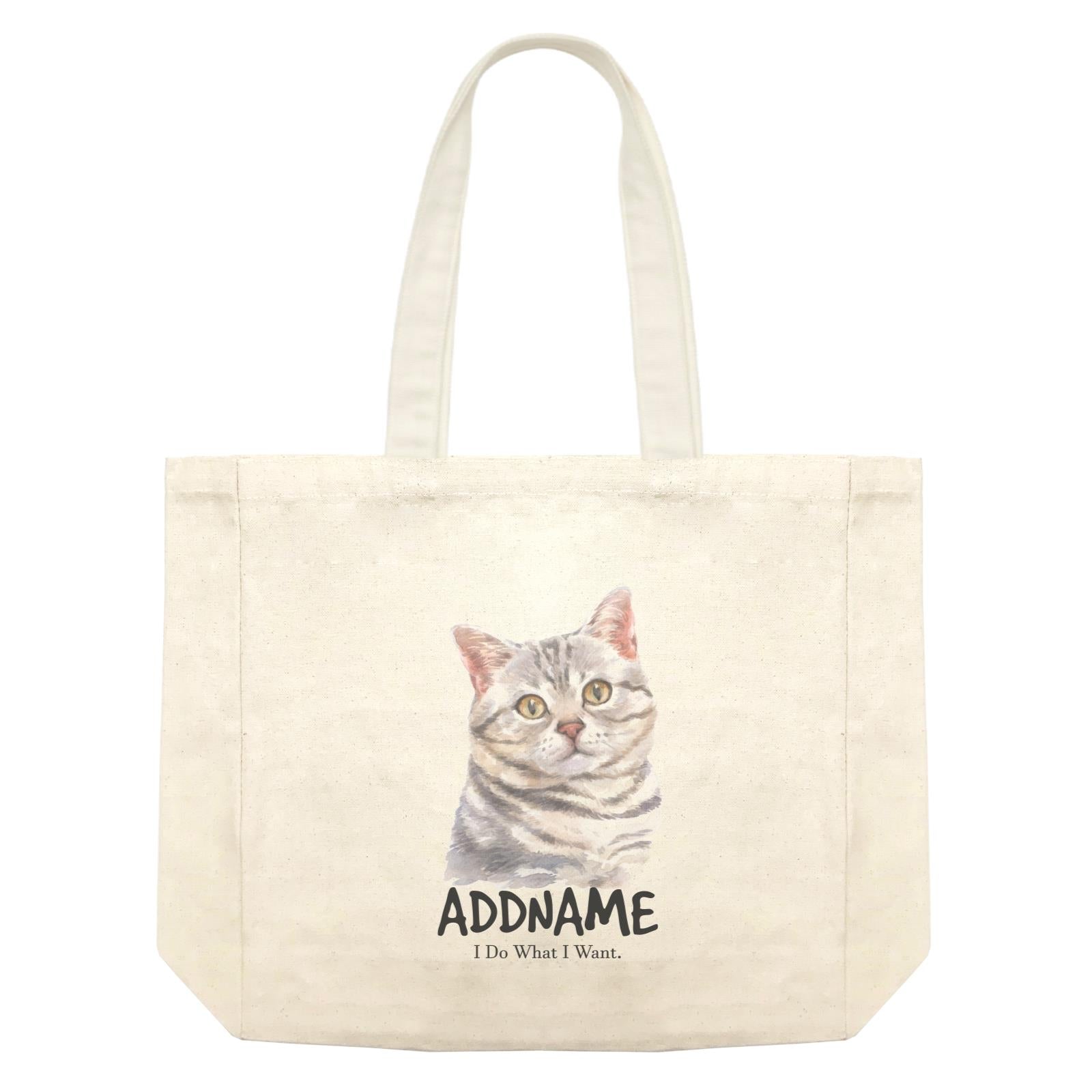 Watercolor Cat American Shorthair Grey I Do What I Want Addname Shopping Bag