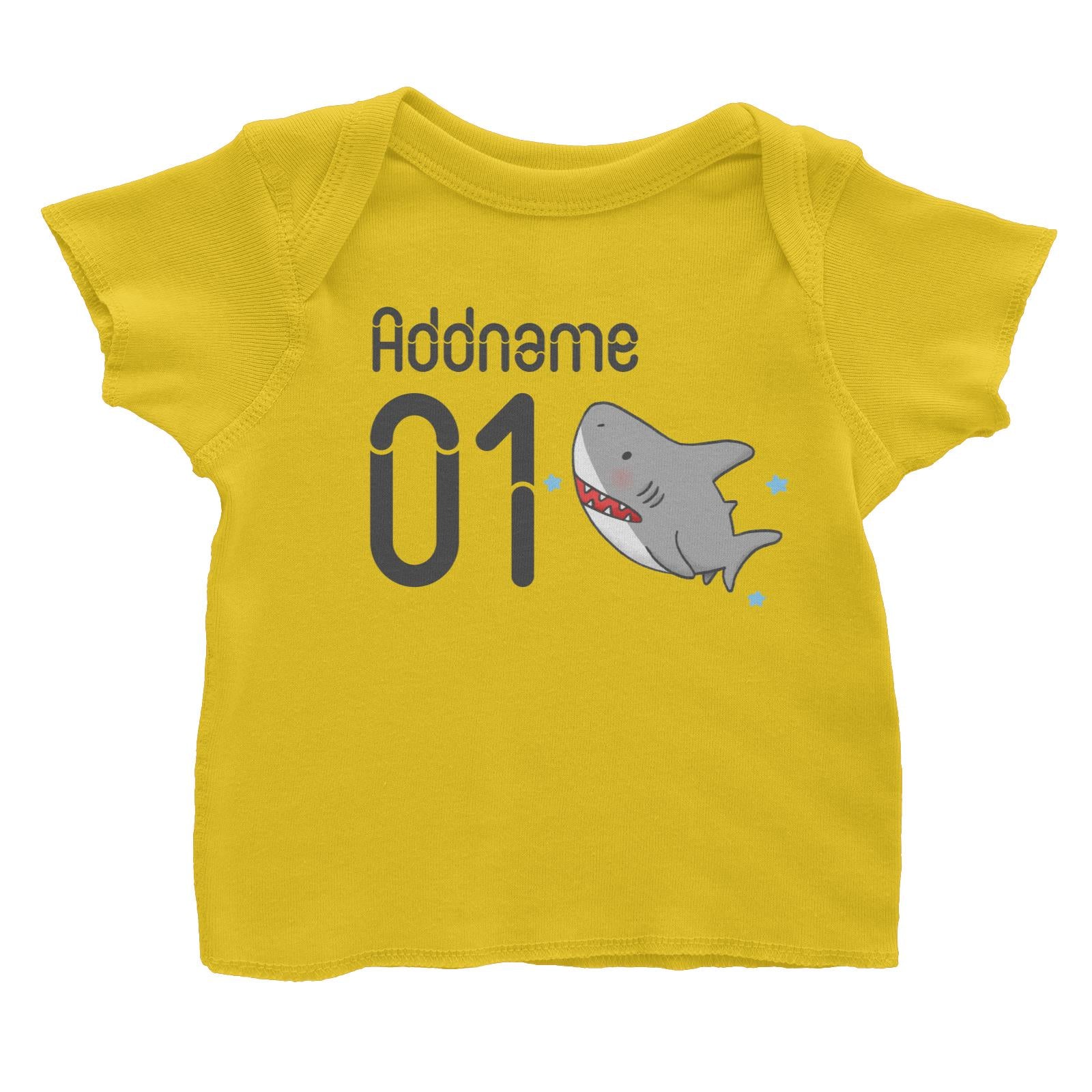 Name and Number Cute Hand Drawn Style Shark Baby T-Shirt