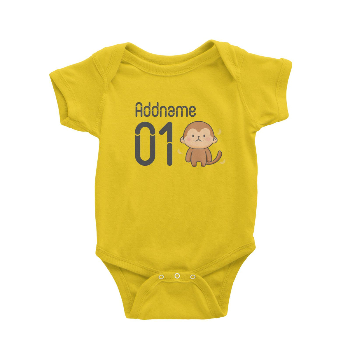 Name and Number Cute Hand Drawn Style Monkey Baby Romper