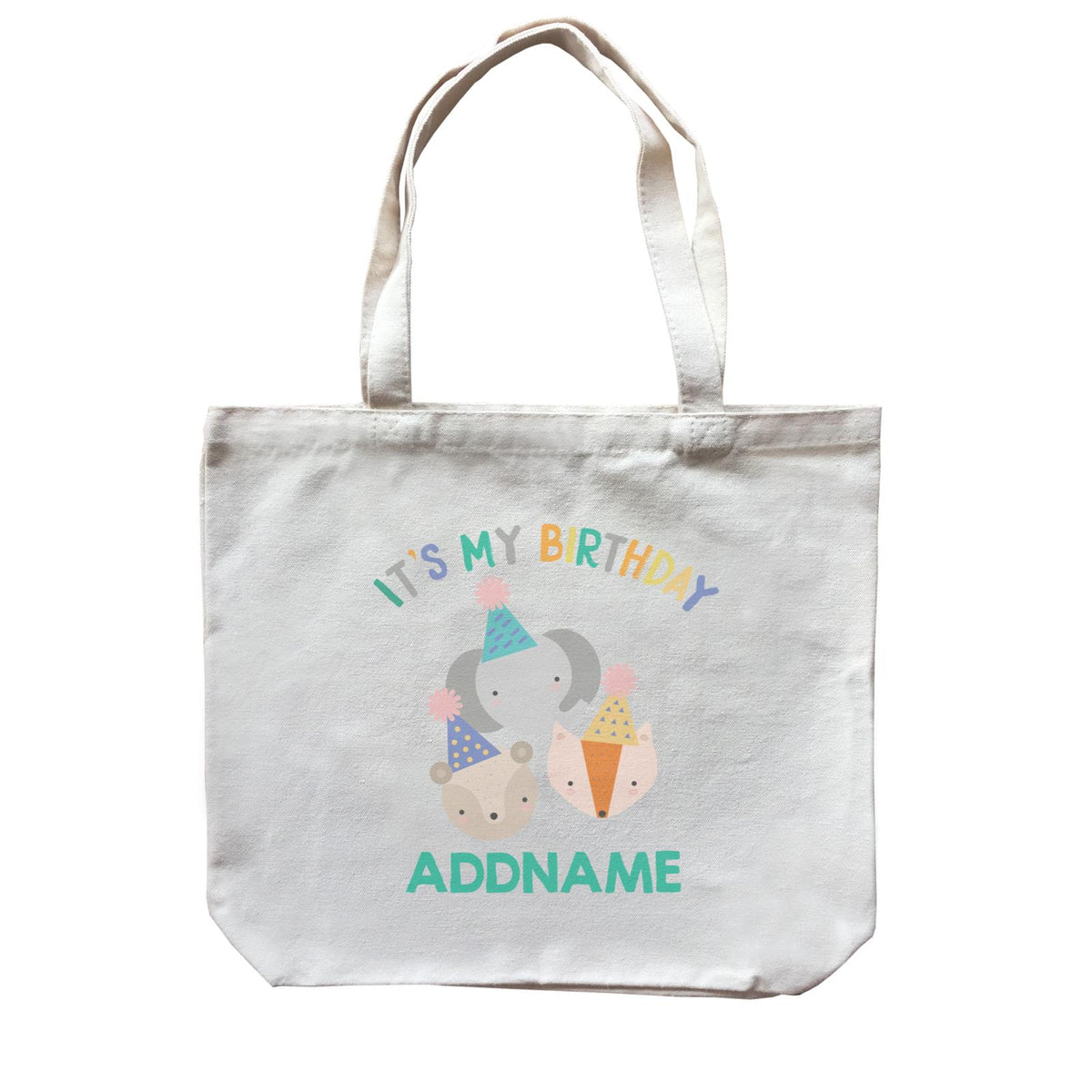 Cute It's My Birthday Safari Theme with Elephant Fox and Squirrel Head Canvas Bag