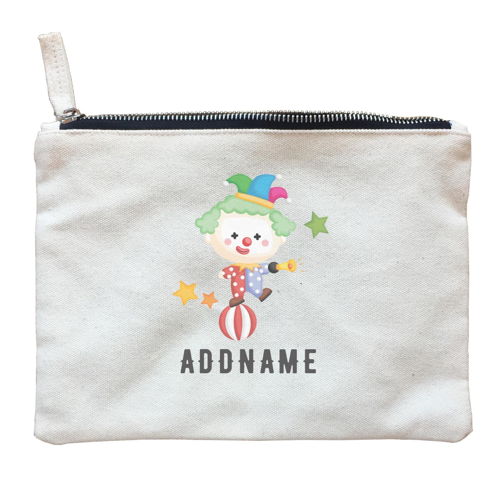 Birthday Circus Cute Clown Standing On Top Of Ball Addname Zipper Pouch
