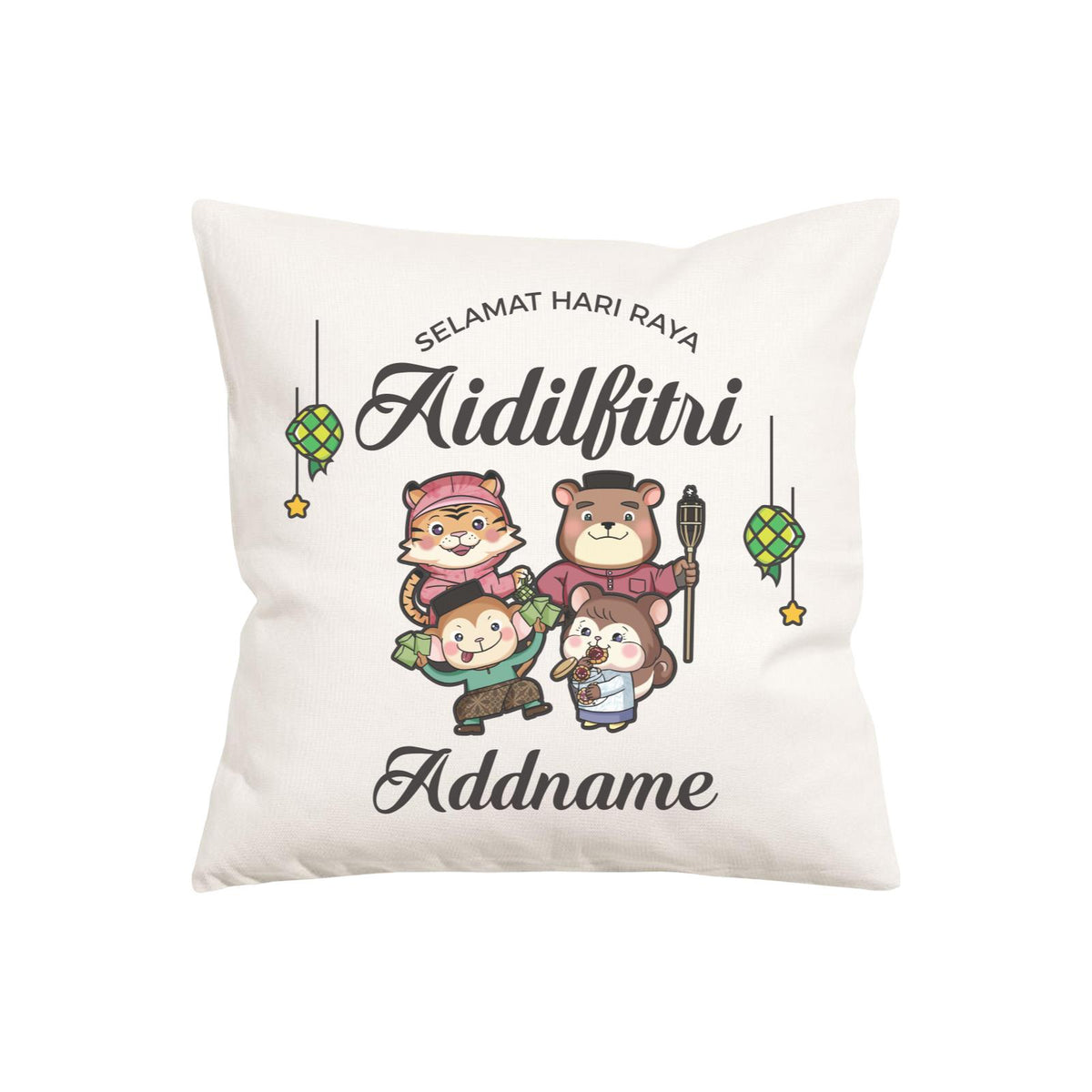 Raya Cute Animals Family Wishes Selamat Hari Raya Aidilfitri PW Cushion