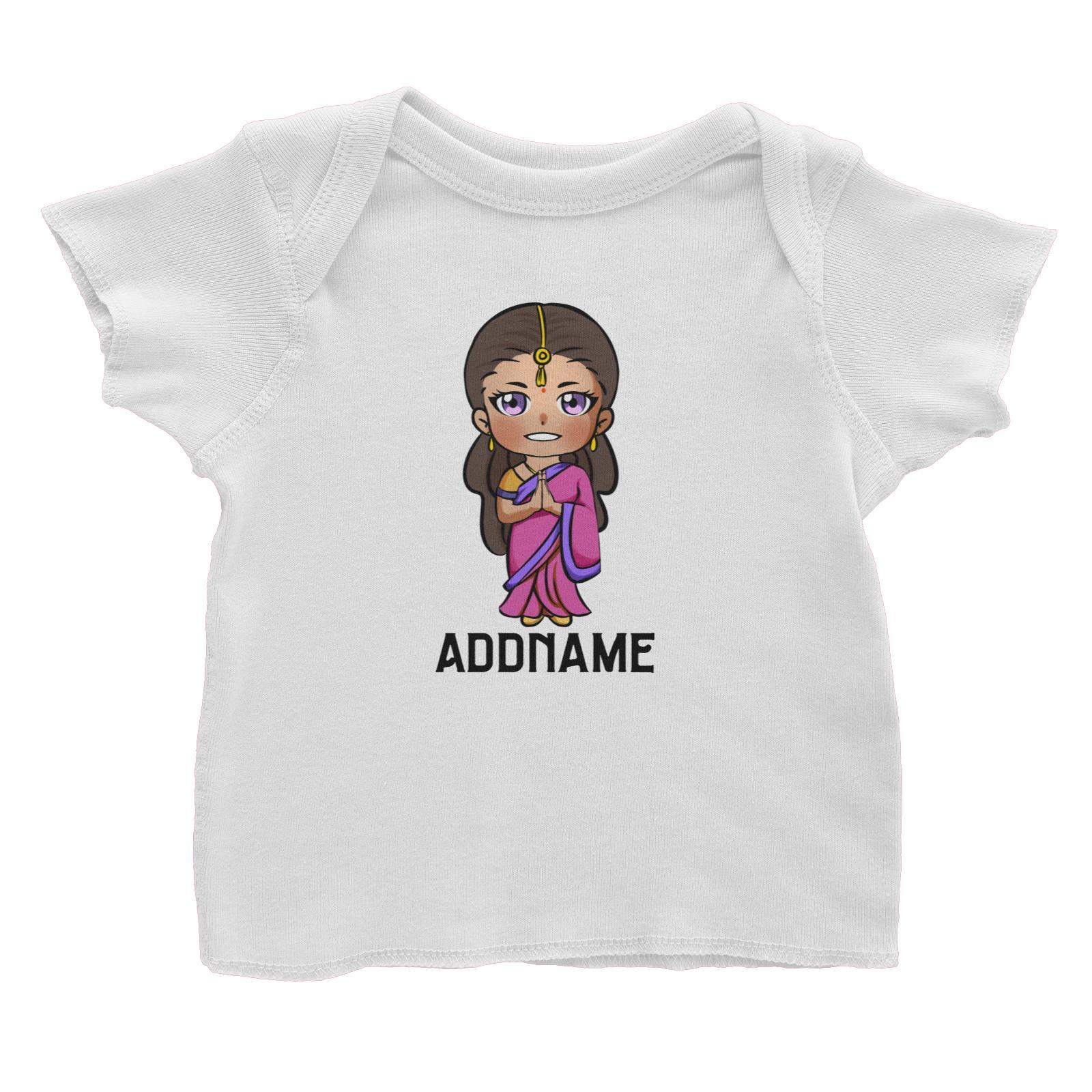 Deepavali Series Chibi Woman Front Addname Baby T-Shirt
