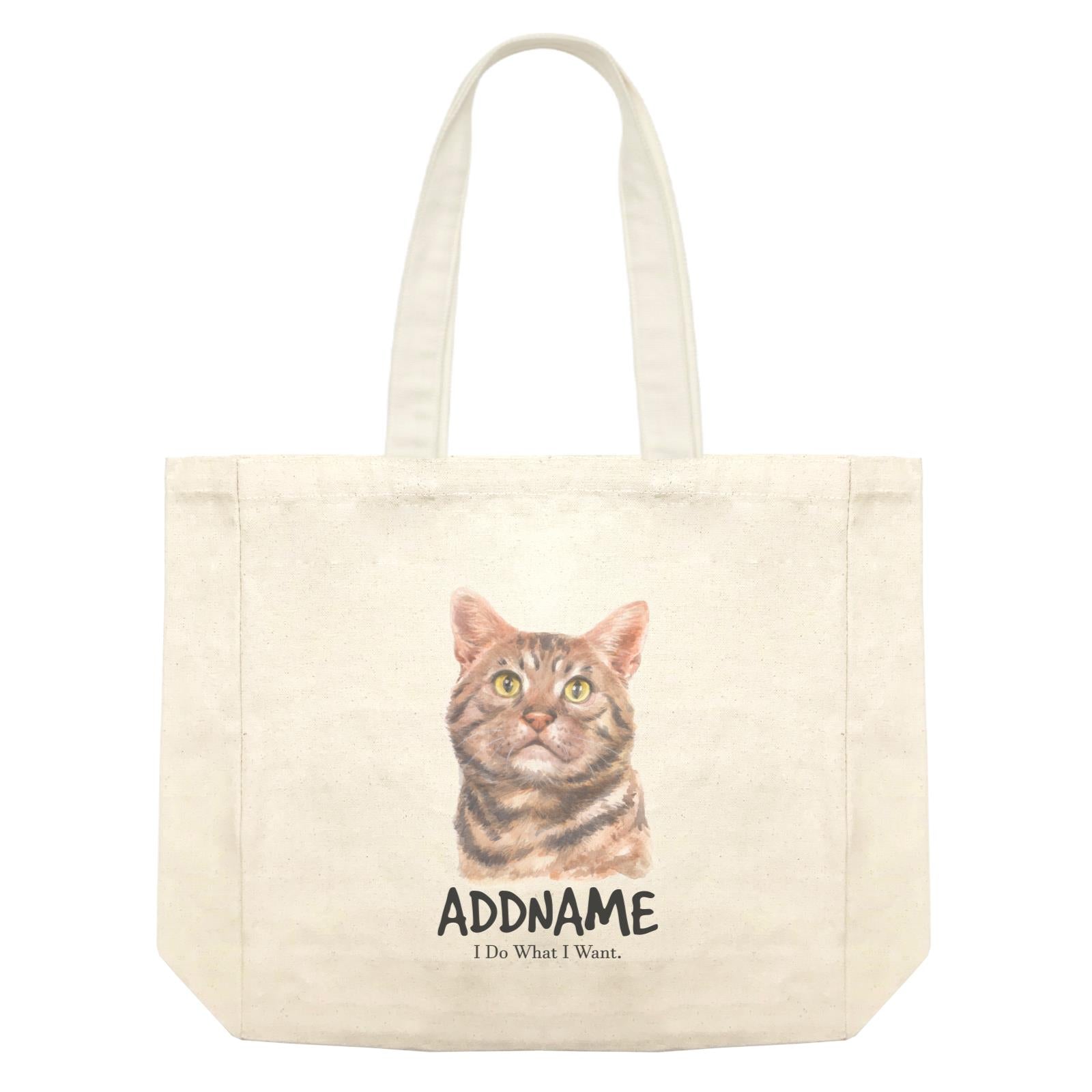 Watercolor Cat American Shorthair Brown I Do What I Want Addname Shopping Bag