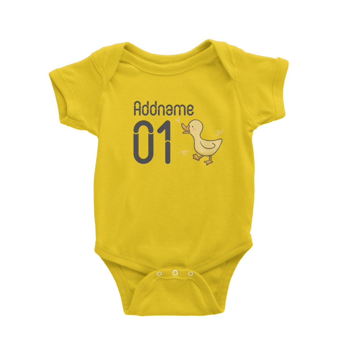 Name and Number Cute Hand Drawn Style Duck Baby Romper