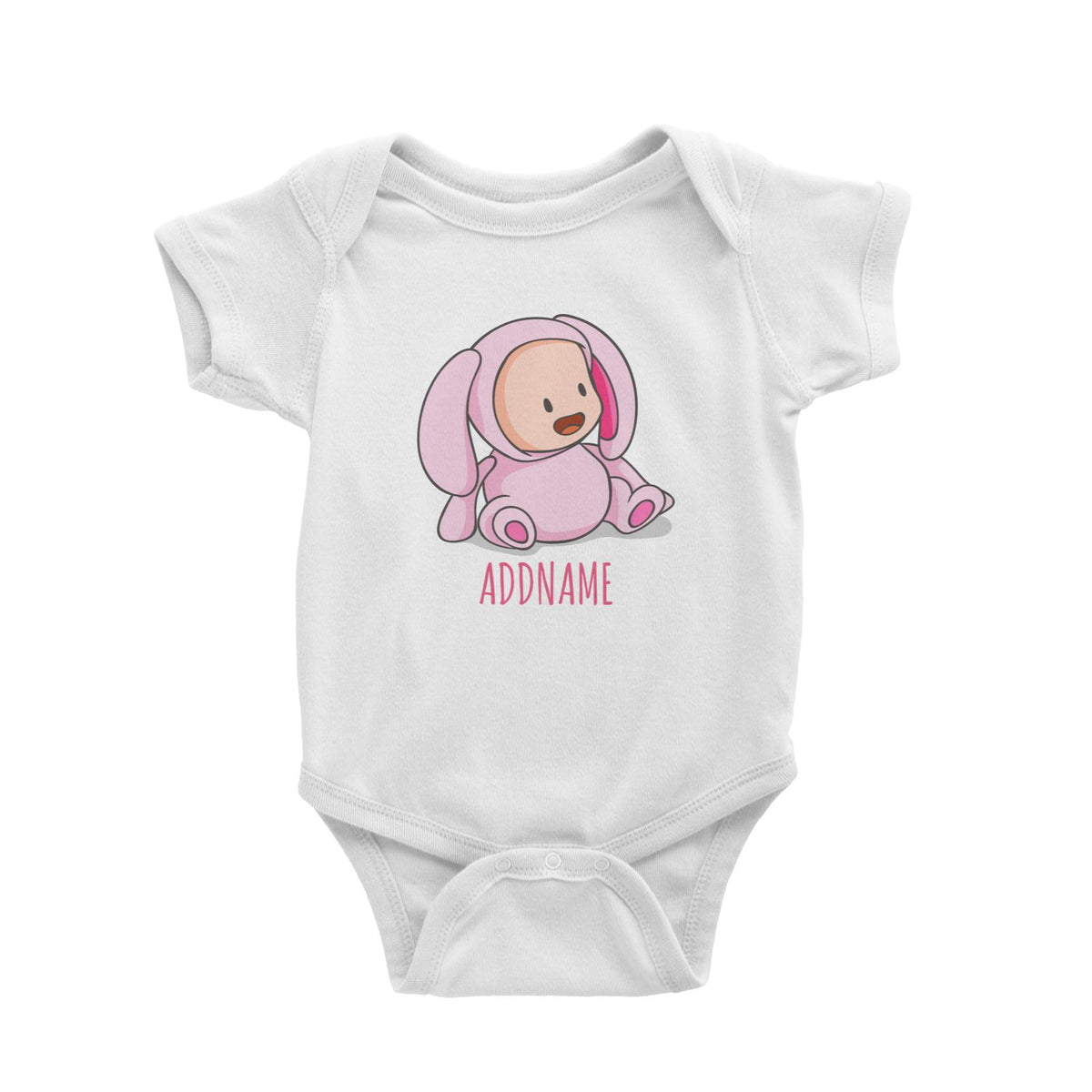 Cute Baby in Pink Rabbit Suit Addname Baby Romper