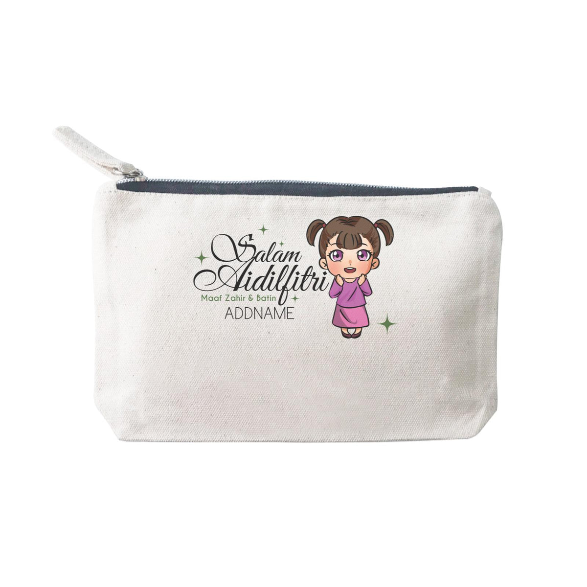 Raya Chibi Wishes Little Girl Addname Wishes Everyone Salam Aidilfitri Maaf Zahir &amp; Batin Mini Accessories Stationery Pouch 2