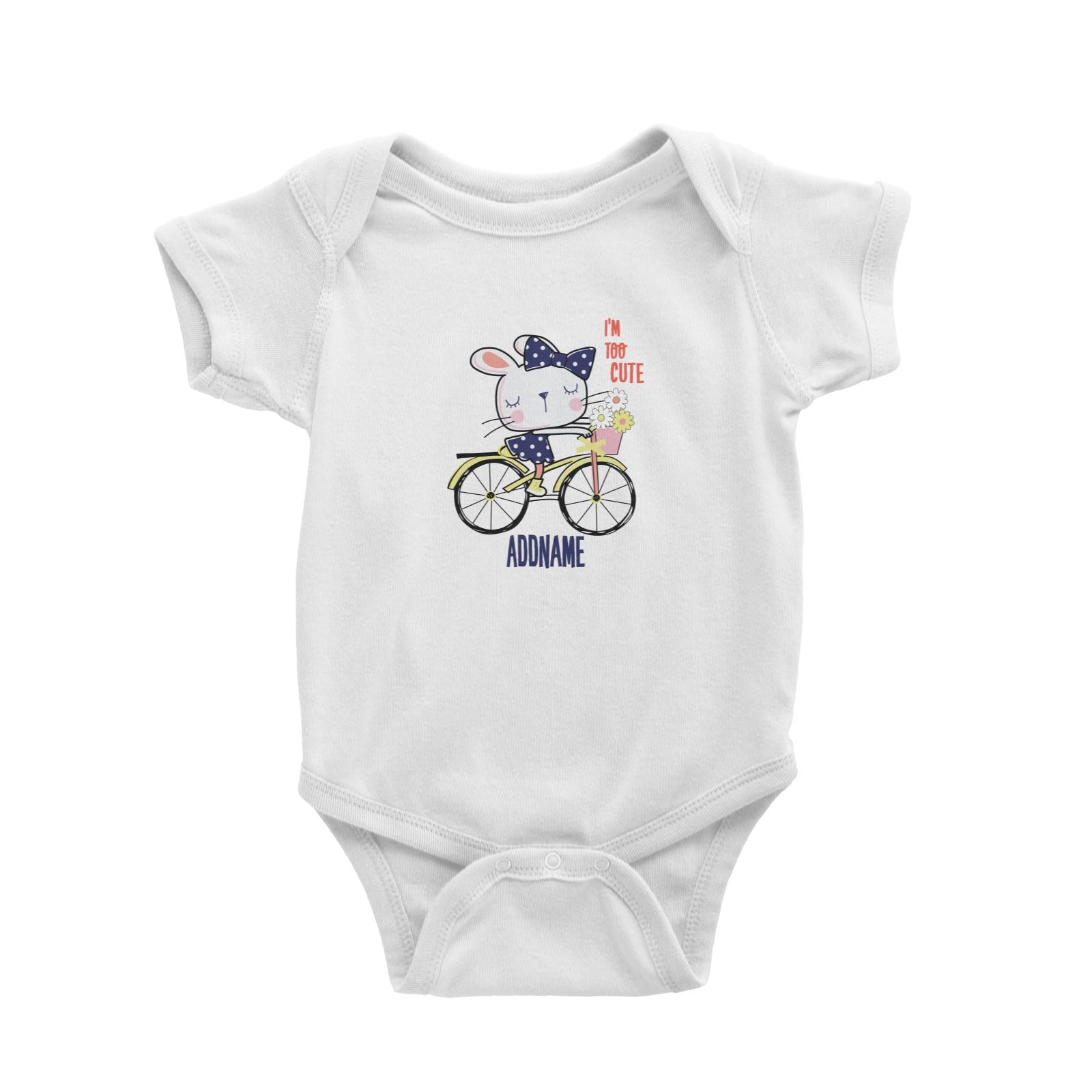 Cool Vibrant Series I'm Too Cute Bunny on Bicycle Addname Baby Romper [SALE]