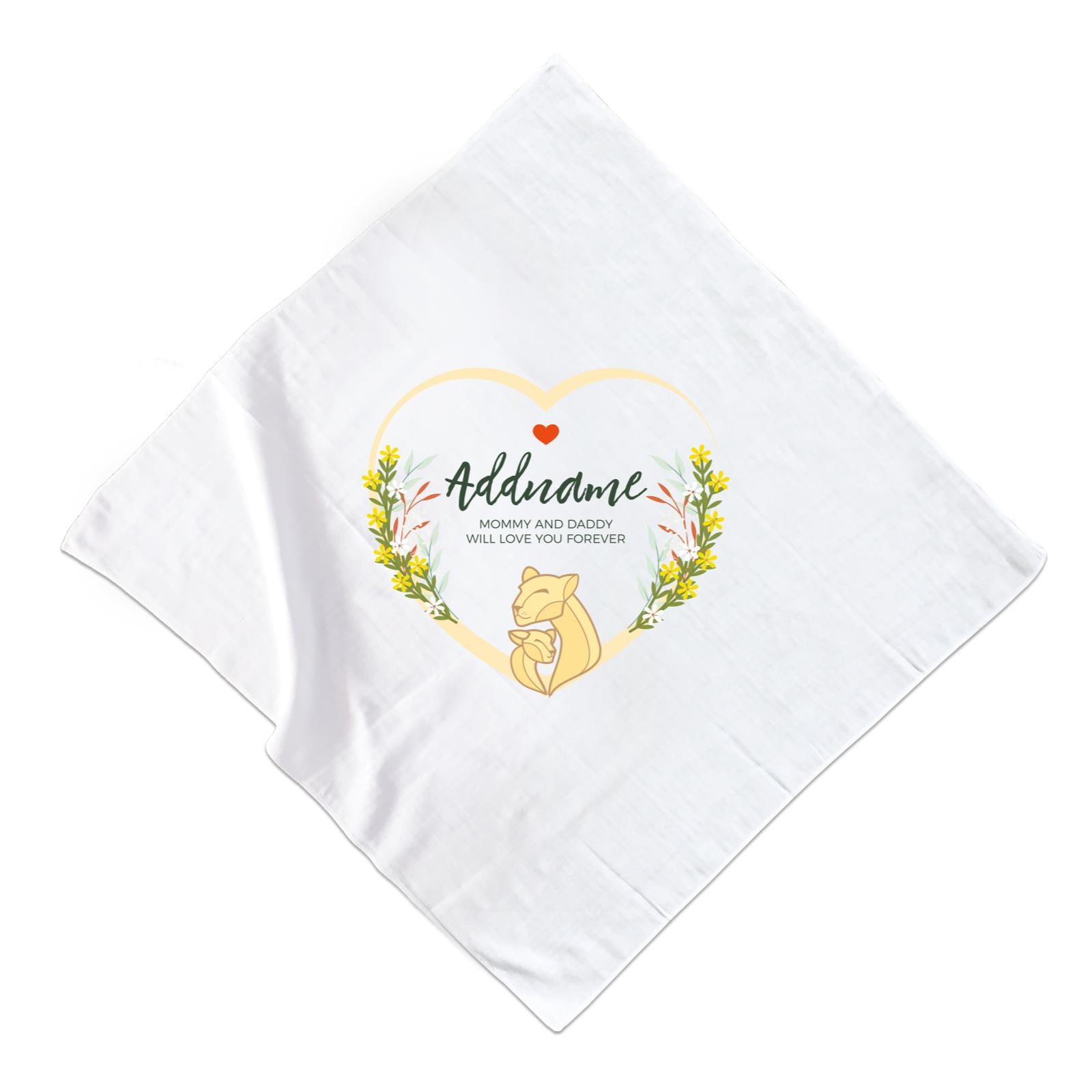 Loving Mother and Baby Lion in Heart Personalizable with Name and Text Muslin Square
