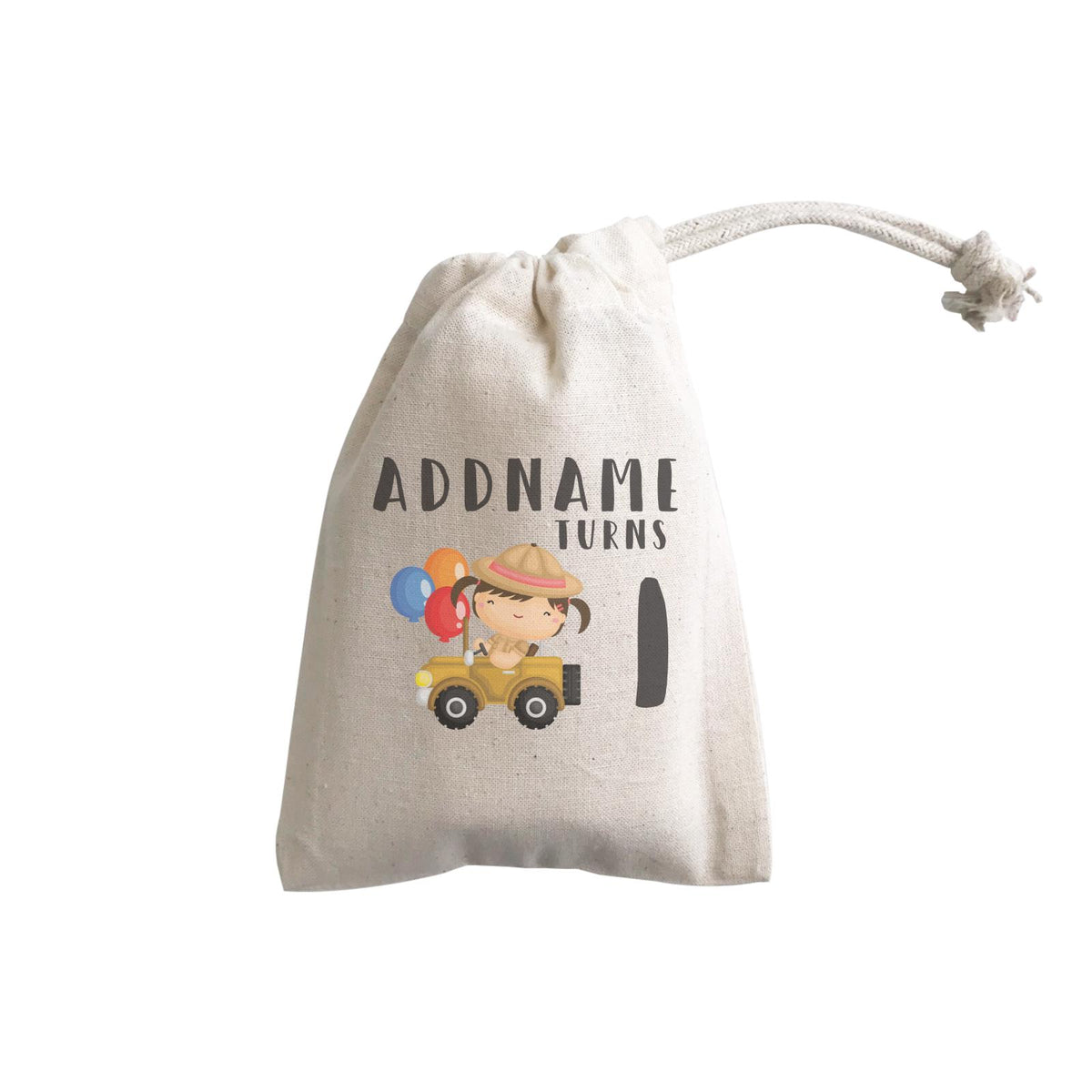 Birthday Safari Explorer Girl Driving Jeep Car Addname Turns 1 GP Gift Pouch