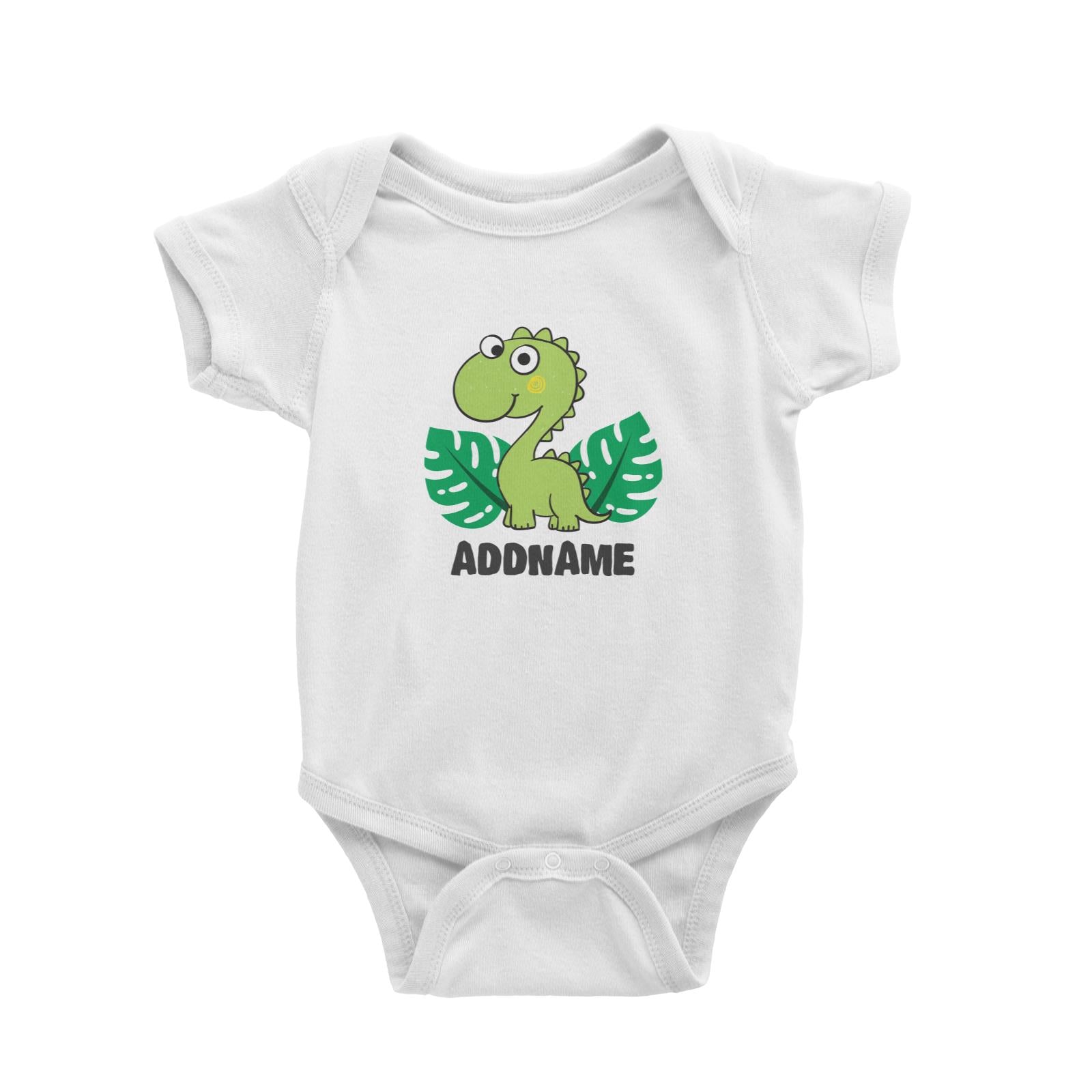 Super Cute Dinosaur With Green Leaves Baby Romper