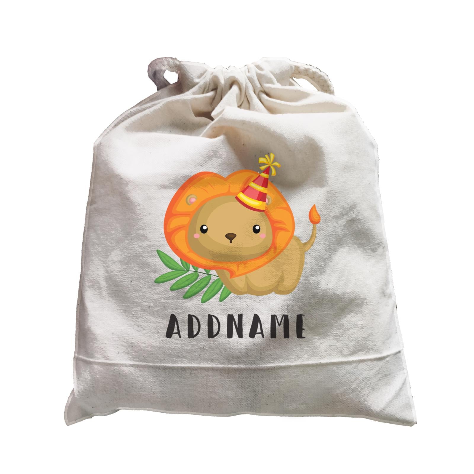 Birthday Safari Lion Wearing Party Hat Addname Satchel