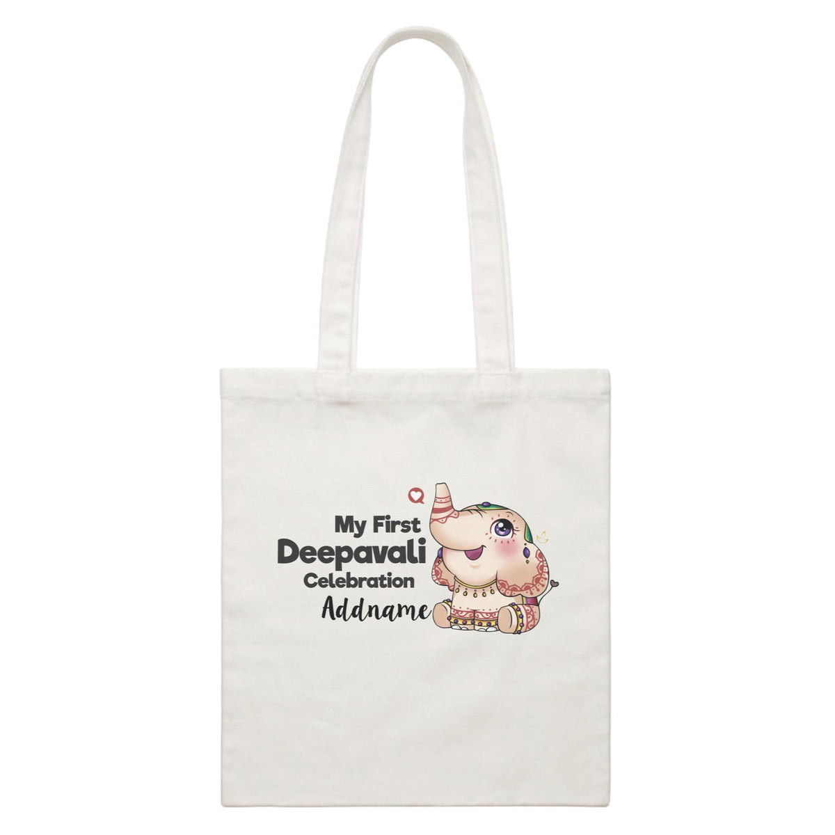 Deepavali Cute Decorative Ganesha My First Deepavali Celebration Addname White Canvas Bag