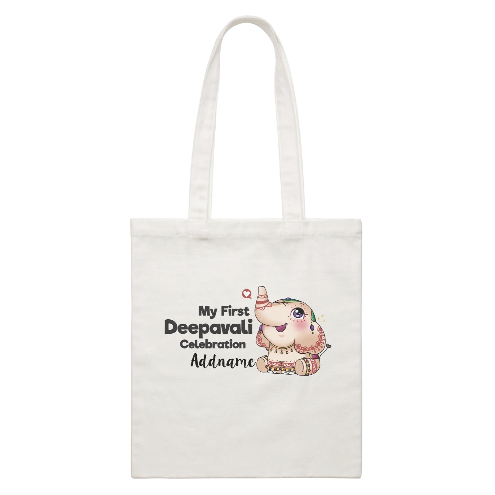 Deepavali Cute Decorative Ganesha My First Deepavali Celebration Addname White Canvas Bag