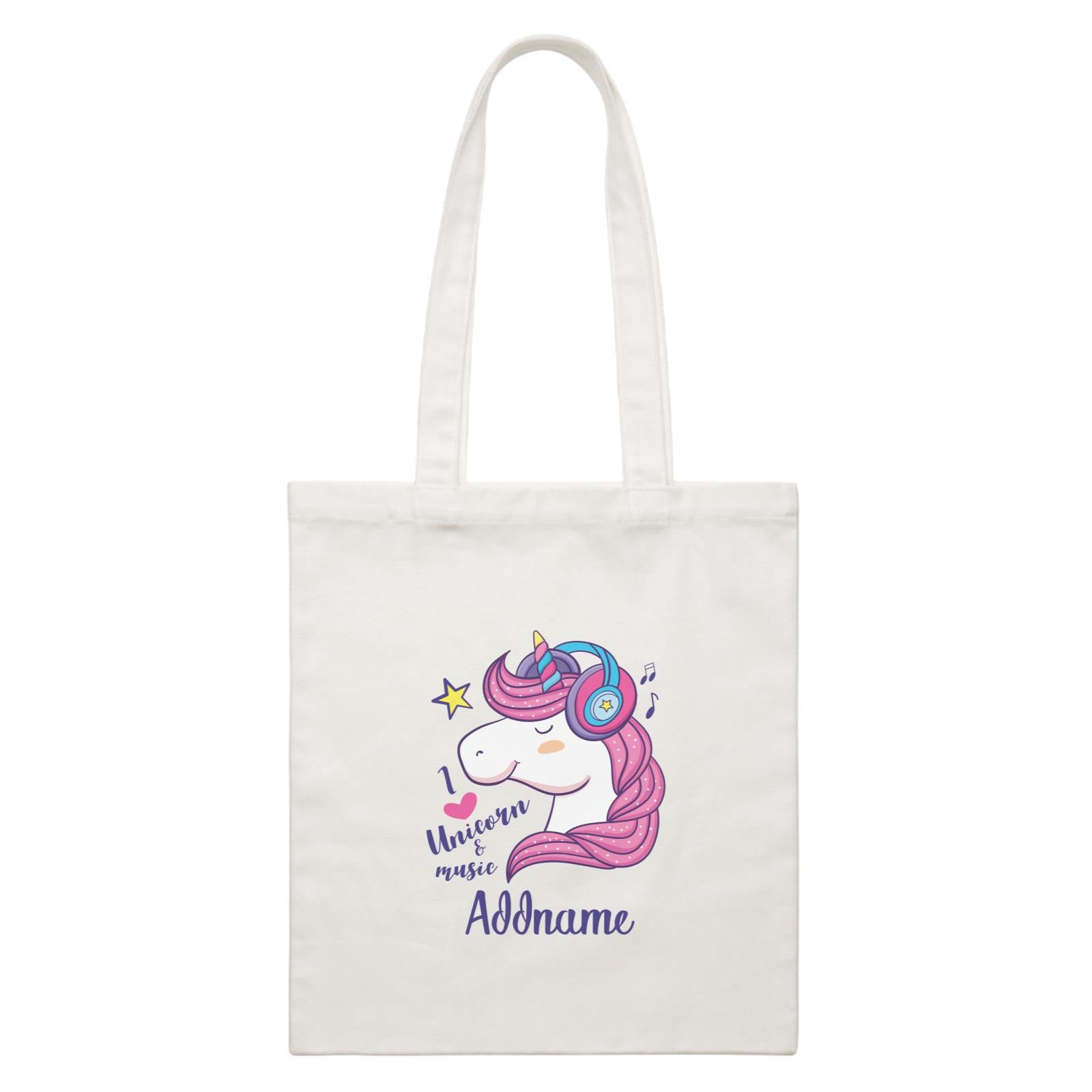 Cool Cute Unicorn I Love Unicorn & Music Addname White Canvas Bag